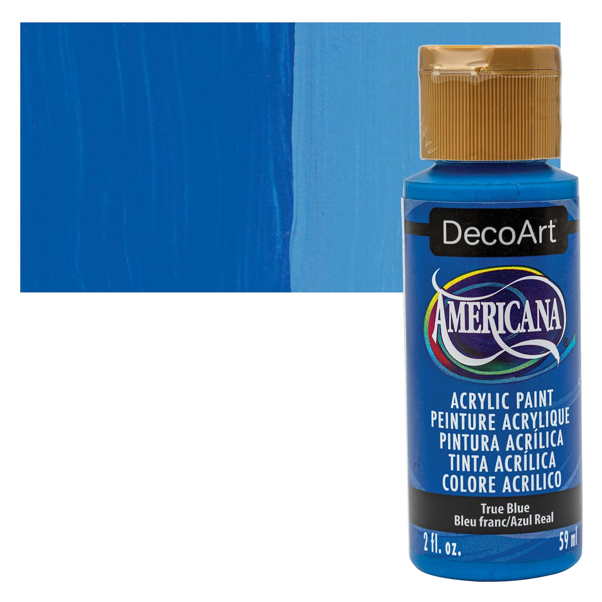 DecoArt Americana Acrylic Paint - True Blue, 2 oz bottle and swatch