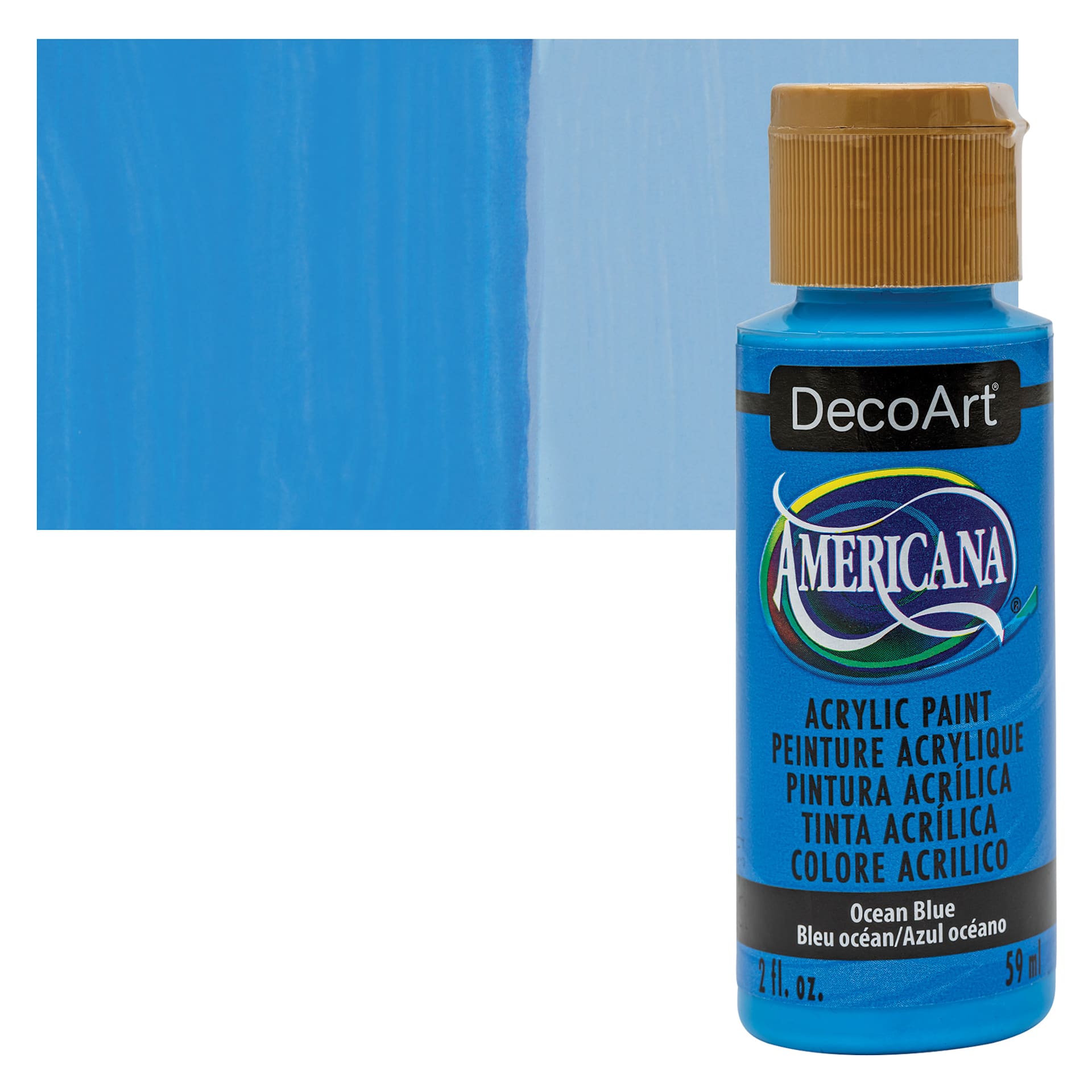 DecoArt Americana Acrylic Paint - Ocean Blue, 2 oz bottle and swatch