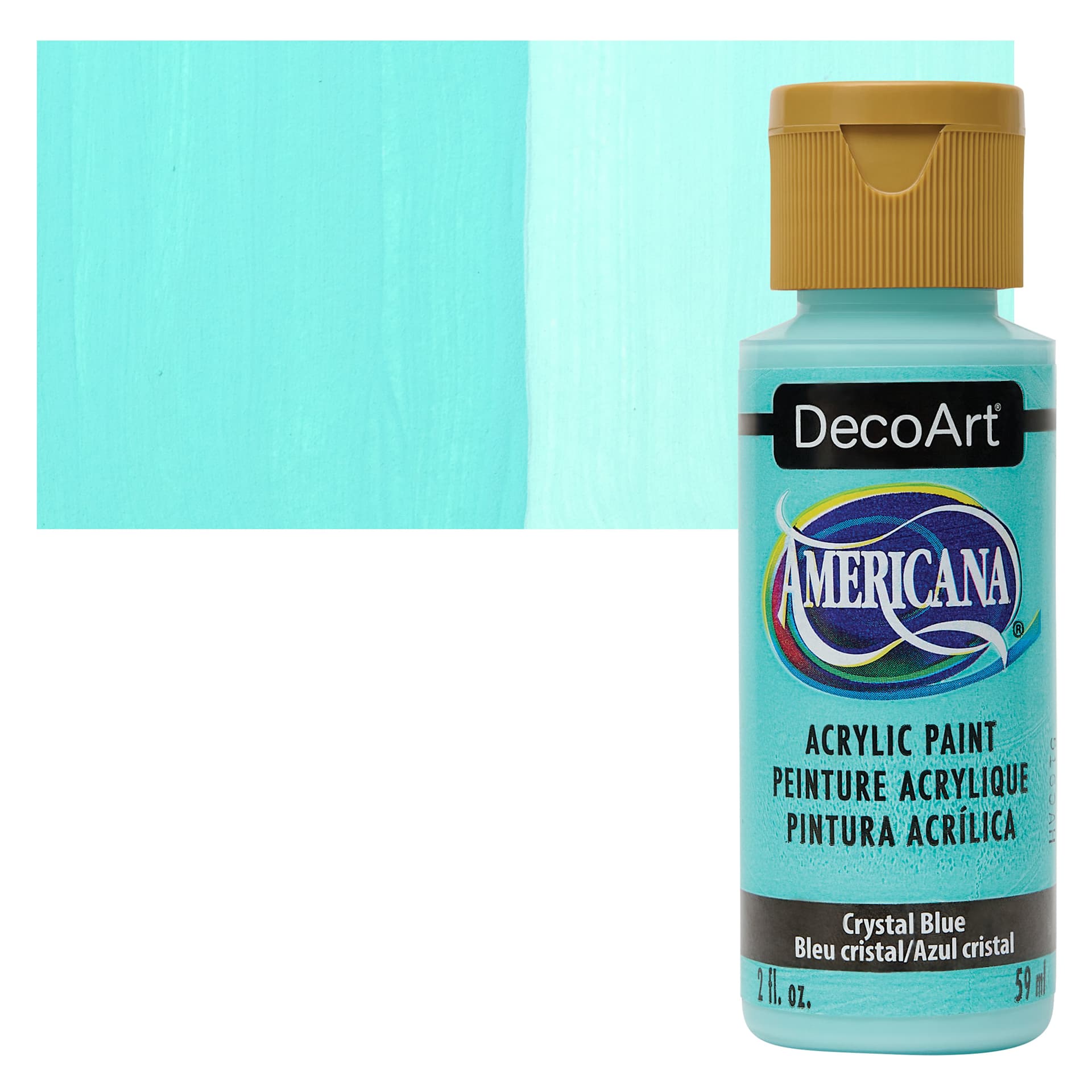 DecoArt Americana Acrylic Paint - Crystal Blue, 2 oz bottle and swatch