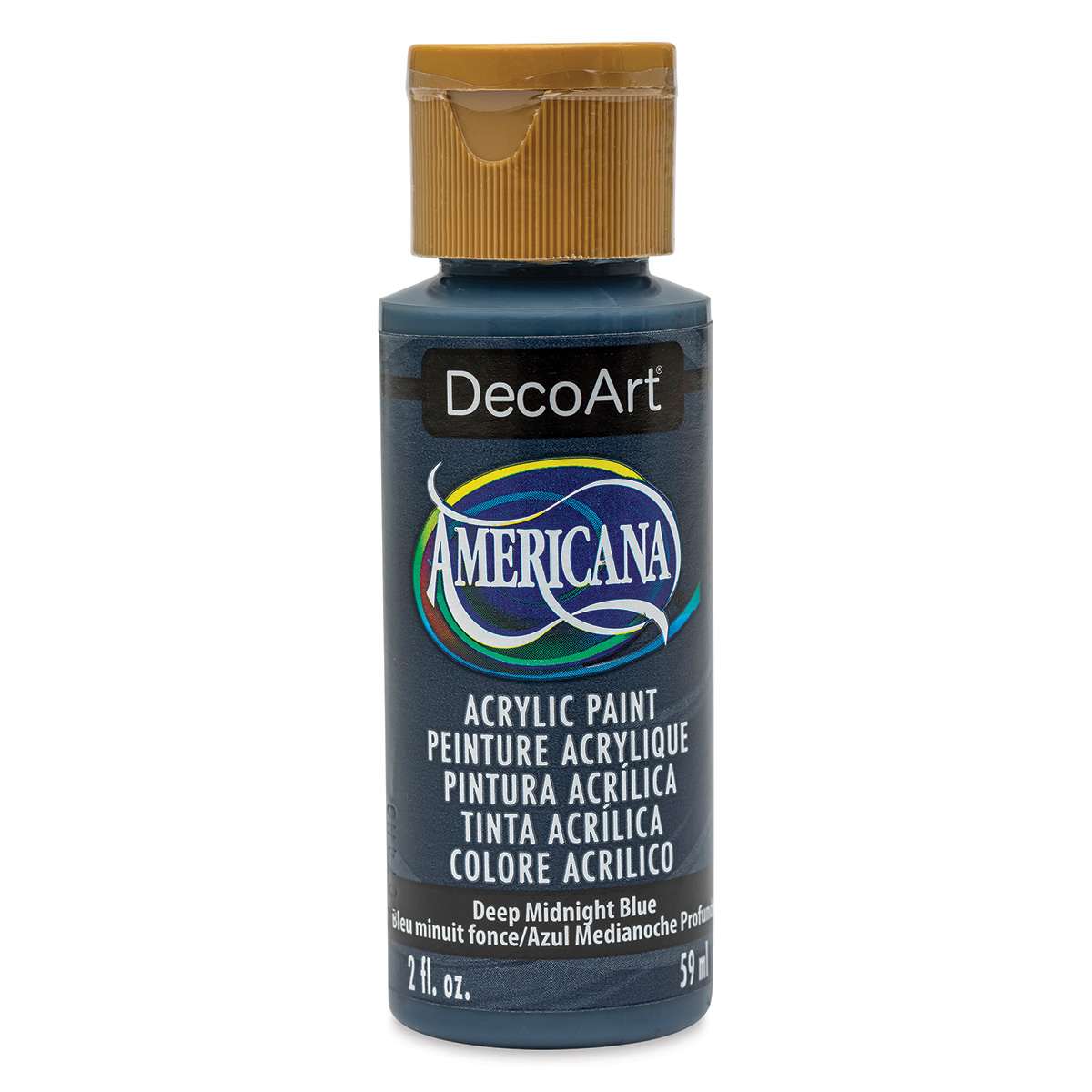 DecoArt Americana Acrylic Paint - Deep Midnight Blue, 2 oz (Front of bottle)
