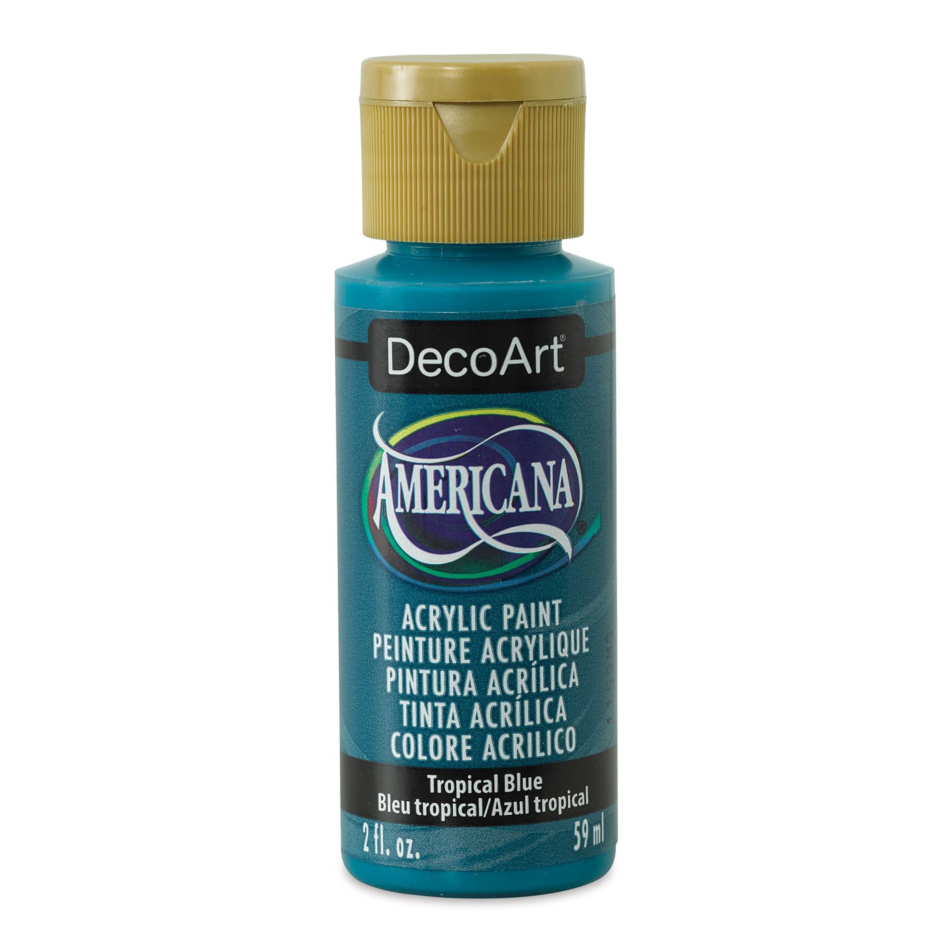 DecoArt Americana Acrylic Paint - Tropical Blue, 2 oz (Front of bottle)