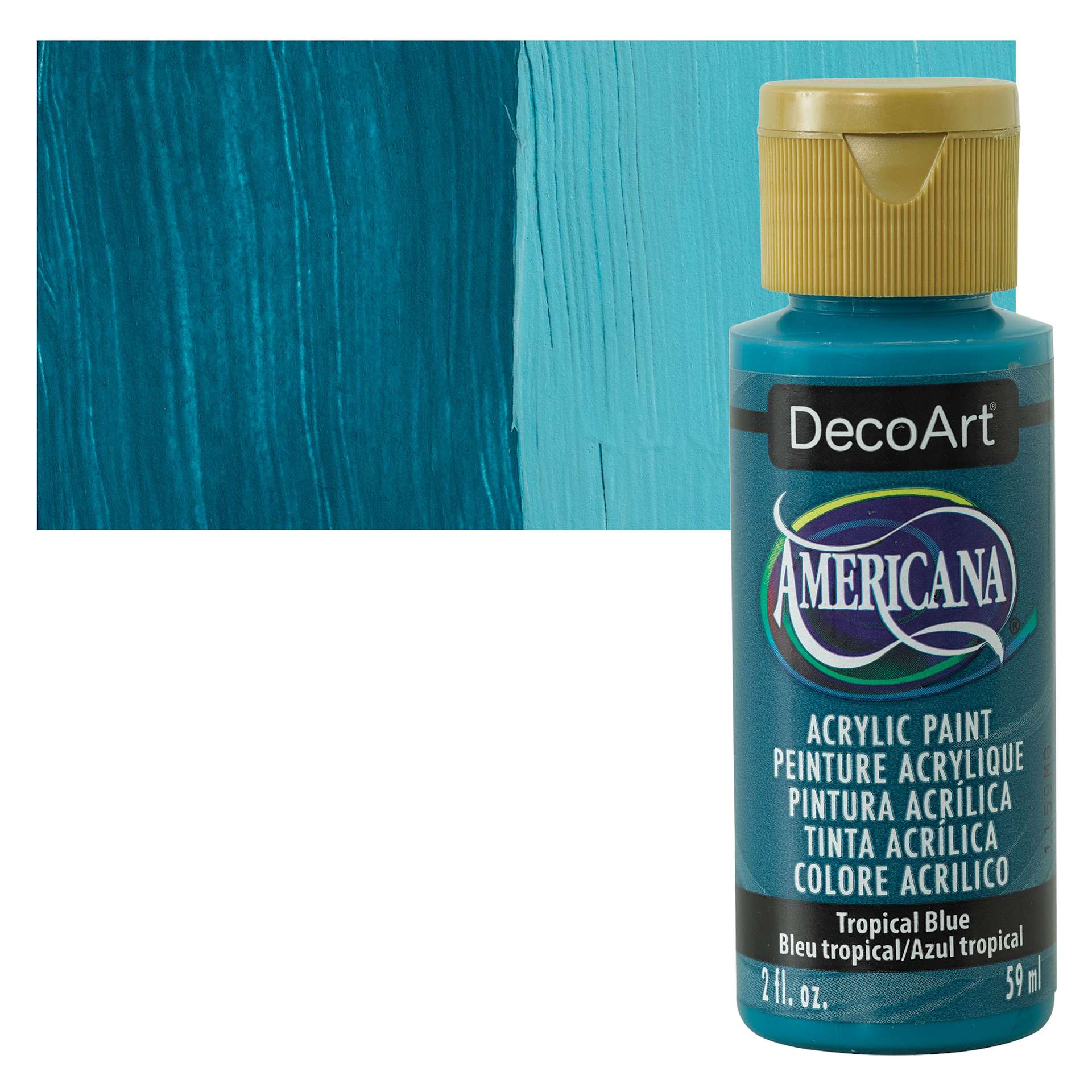 DecoArt Americana Acrylic Paint - Tropical Blue, 2 oz bottle and swatch