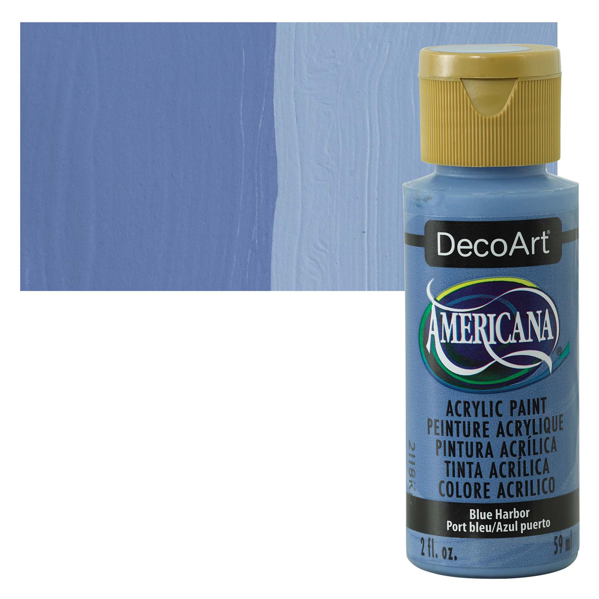 DecoArt Americana Acrylic Paint - Blue Harbor, 2 oz bottle and swatch