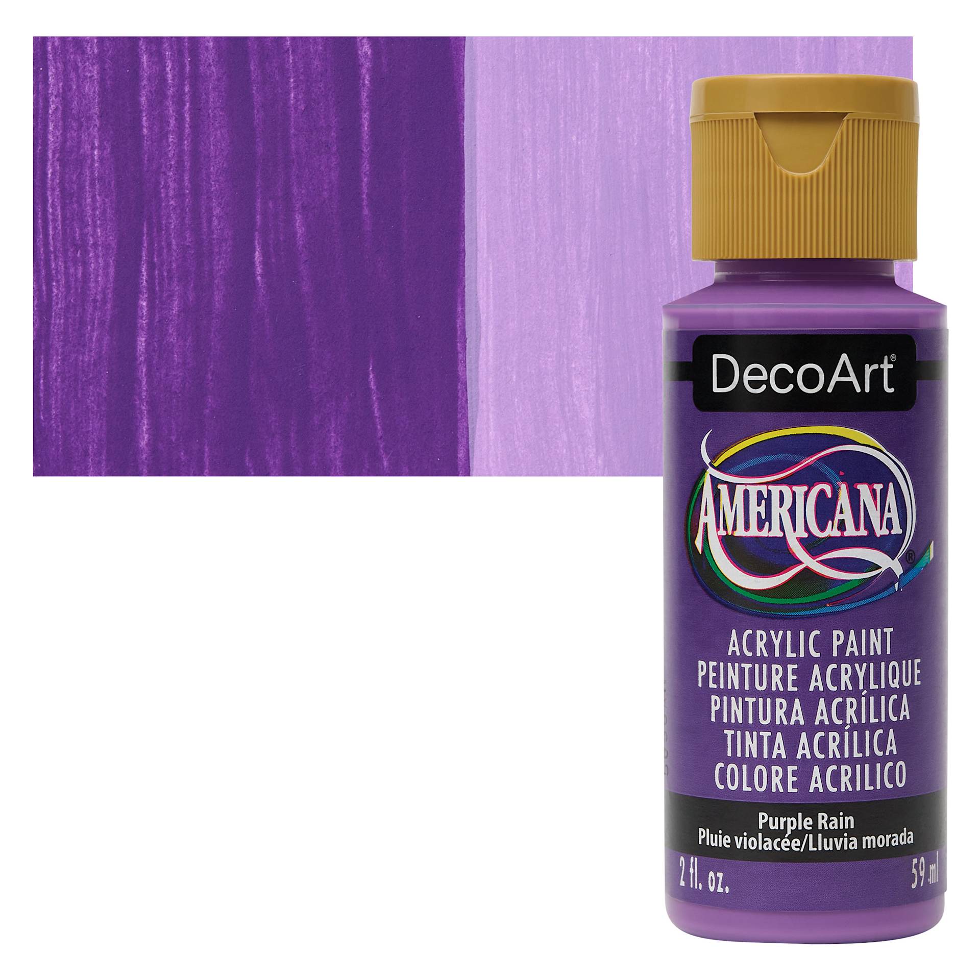 DecoArt Americana Acrylic Paint - Purple Rain, 2 oz bottle and swatch