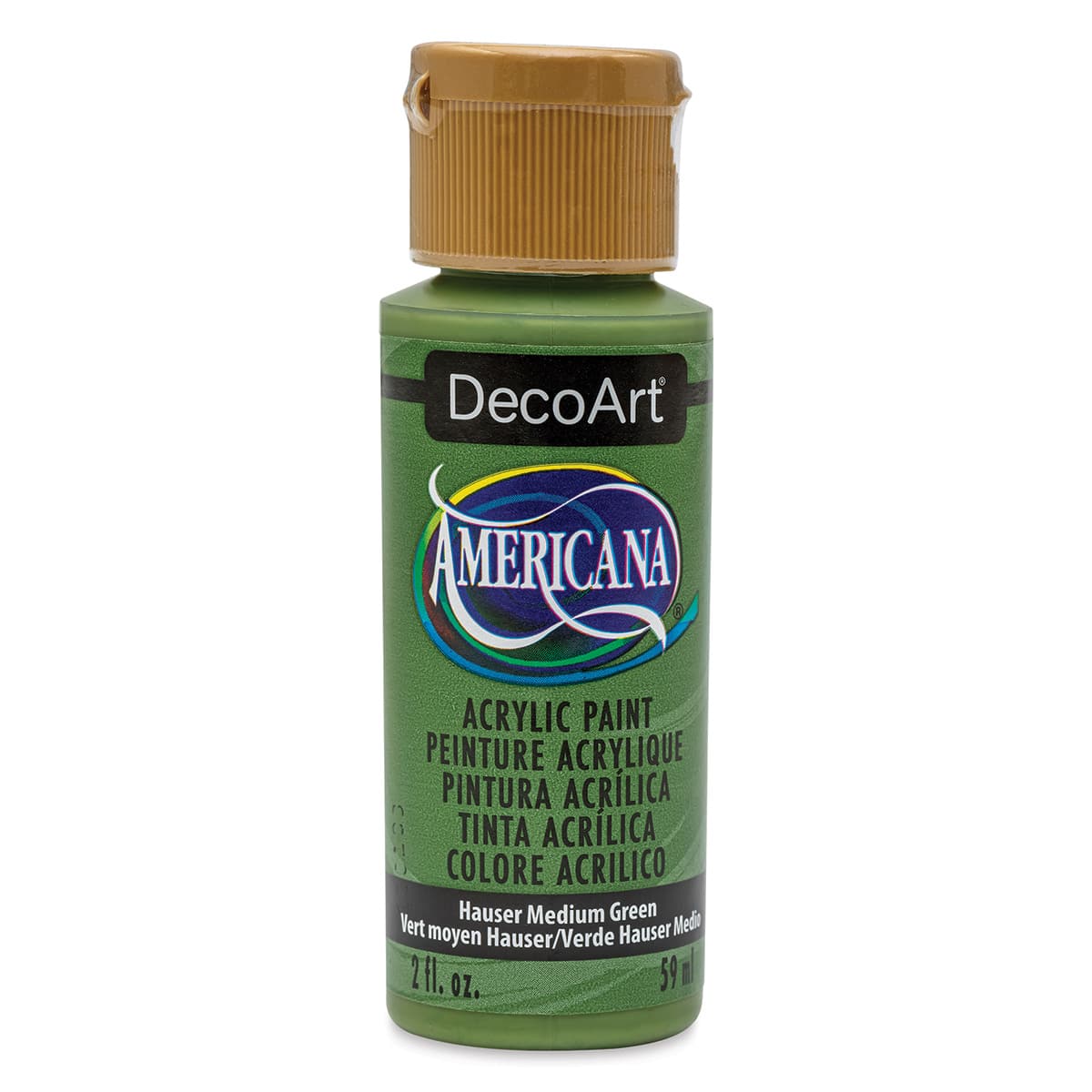 DecoArt Americana Acrylic Paint - Hauser Medium Green, 2 oz (Front of bottle)