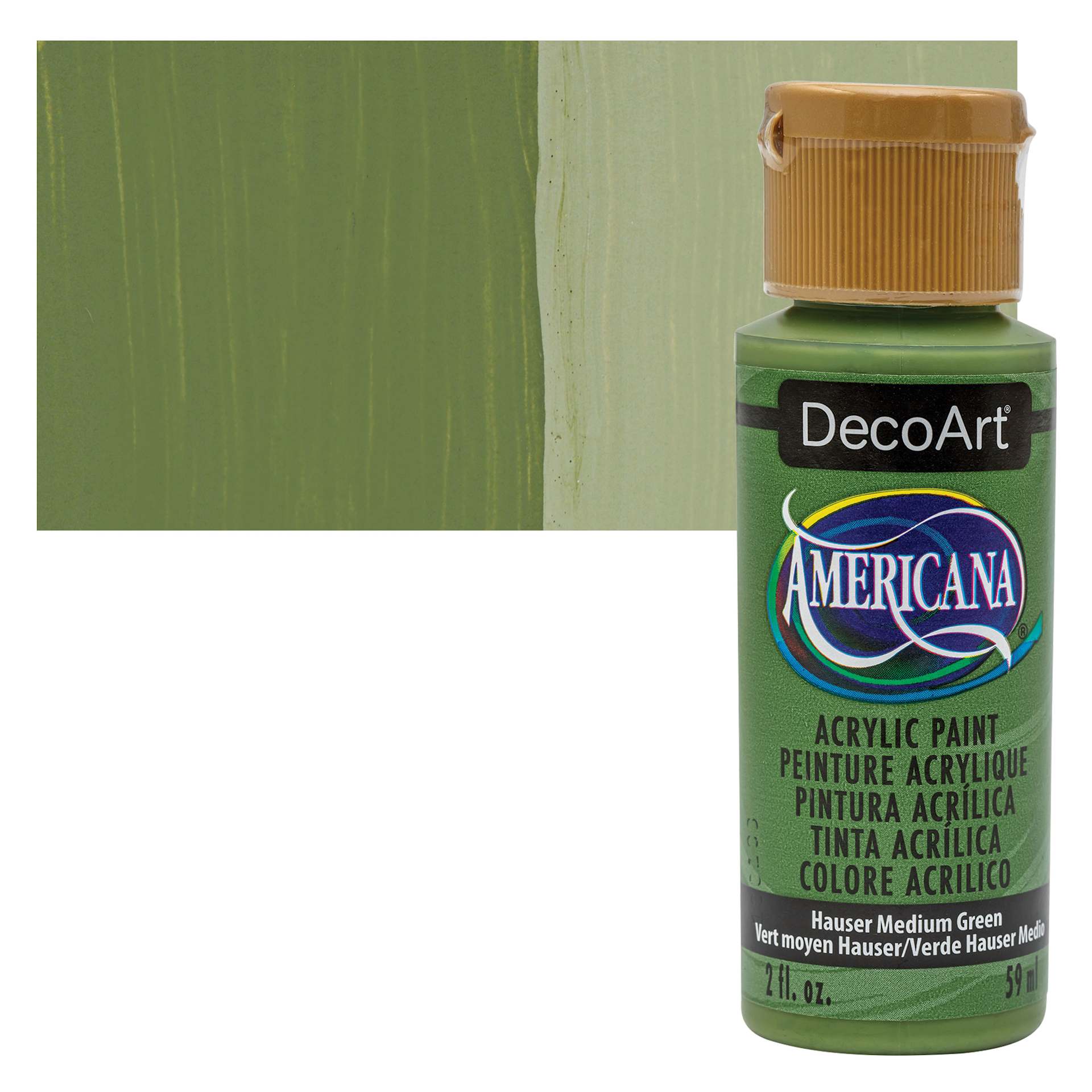 DecoArt Americana Acrylic Paint - Hauser Medium Green, 2 oz bottle and swatch