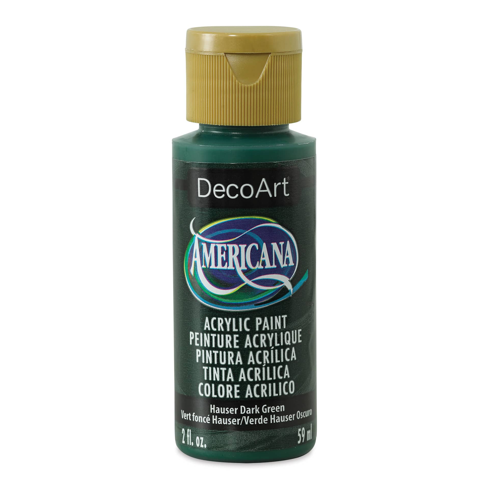 DecoArt Americana Acrylic Paint - Hauser Dark Green, 2 oz (Front of bottle)
