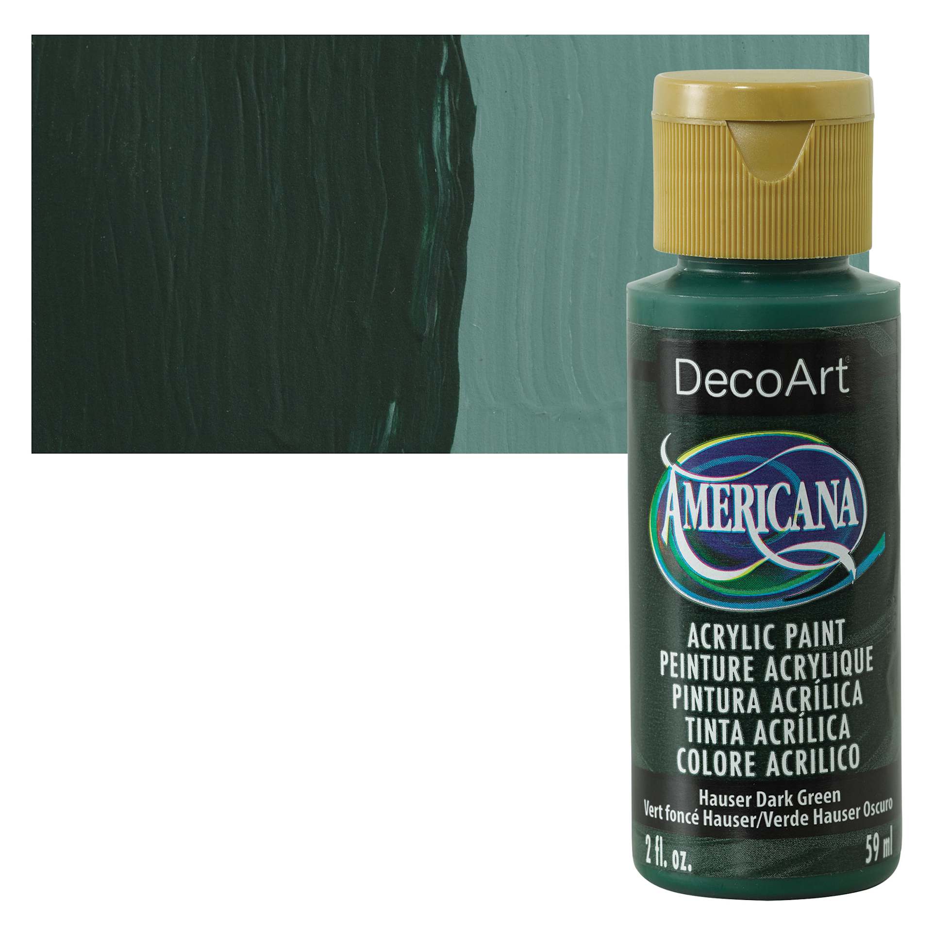 DecoArt Americana Acrylic Paint - Hauser Dark Green, 2 oz bottle and swatch