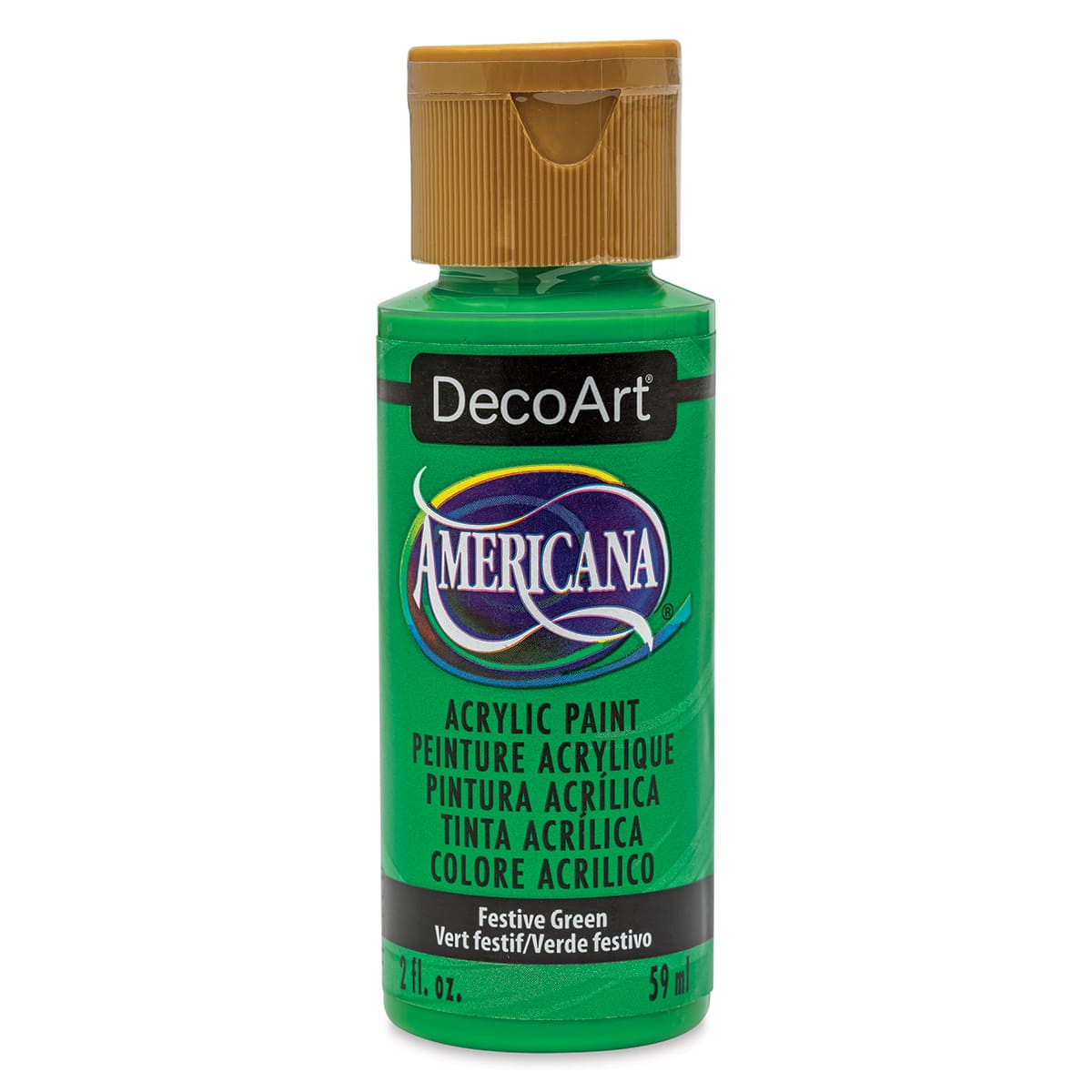 DecoArt Americana Acrylic Paint - Festive Green, 2 oz (Front of bottle)