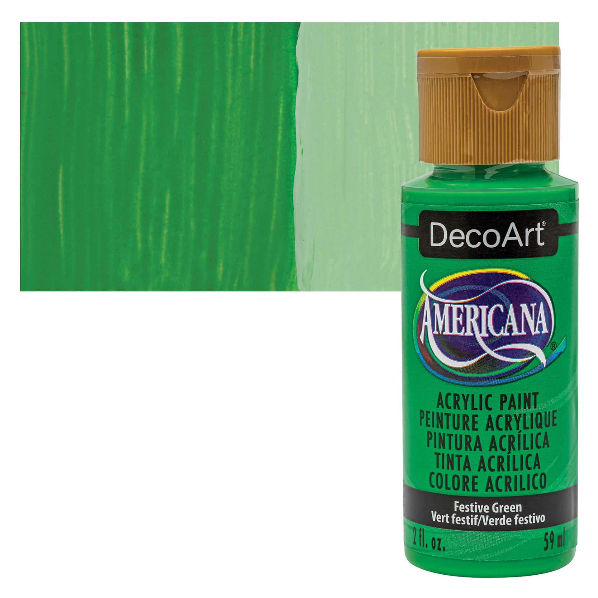 DecoArt Americana Acrylic Paint - Festive Green, 2 oz bottle and swatch