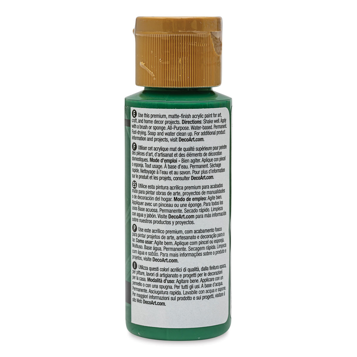 DecoArt Americana Acrylic Paint - Forest Green, 2 oz Swatch with bottle (Back of bottle)