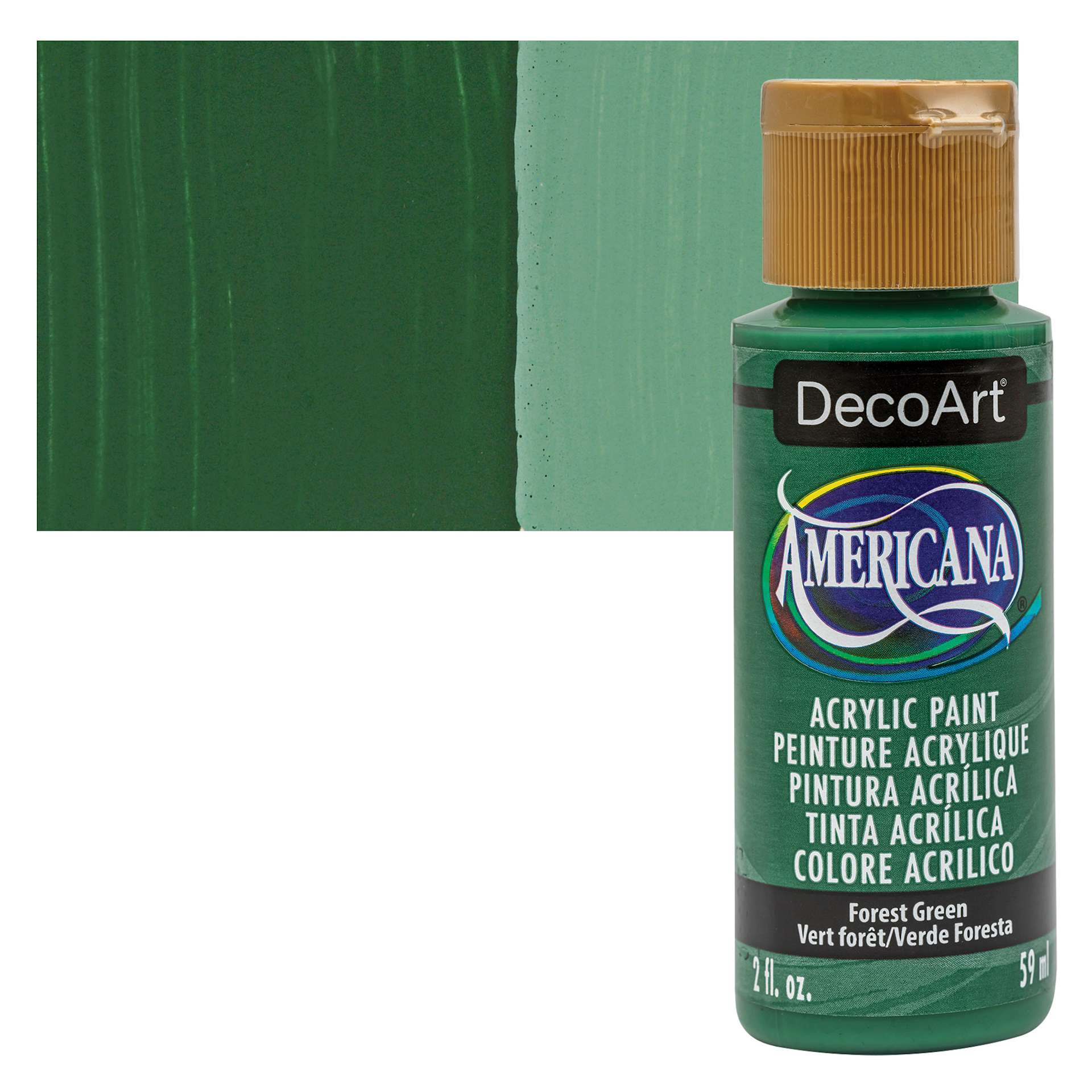 DecoArt Americana Acrylic Paint - Forest Green, 2 oz bottle and swatch