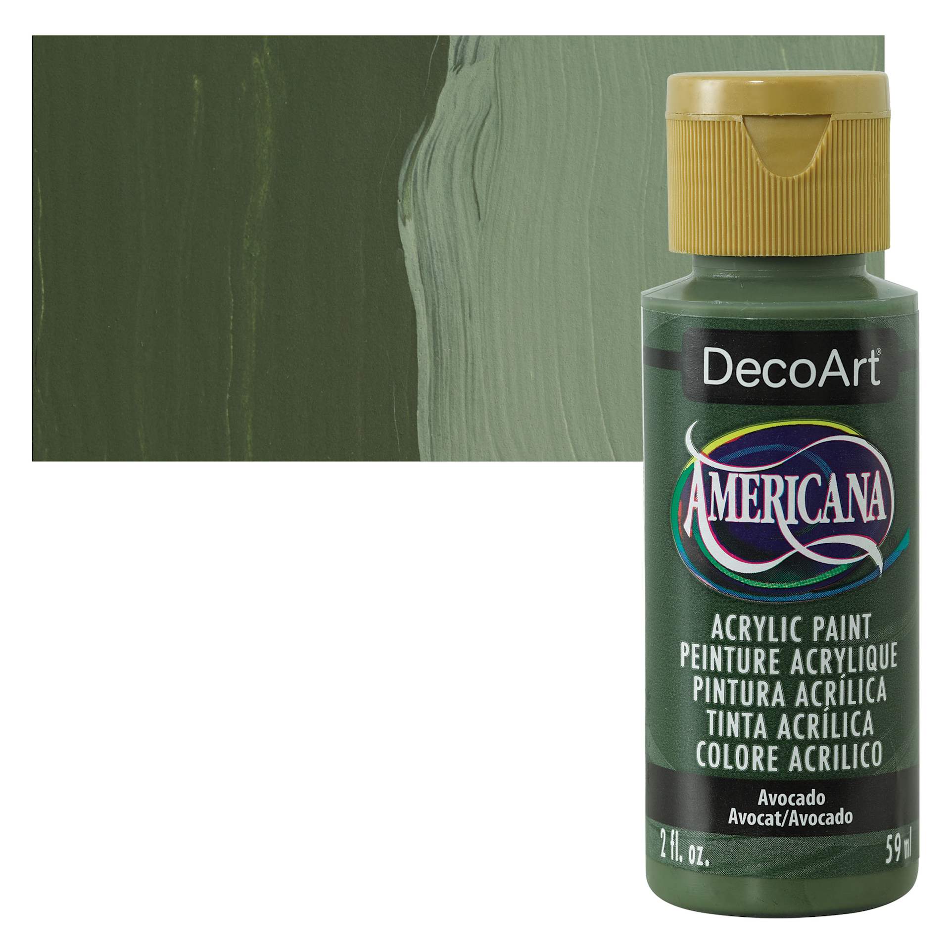 DecoArt Americana Acrylic Paint - Avocado, 2 oz bottle and swatch