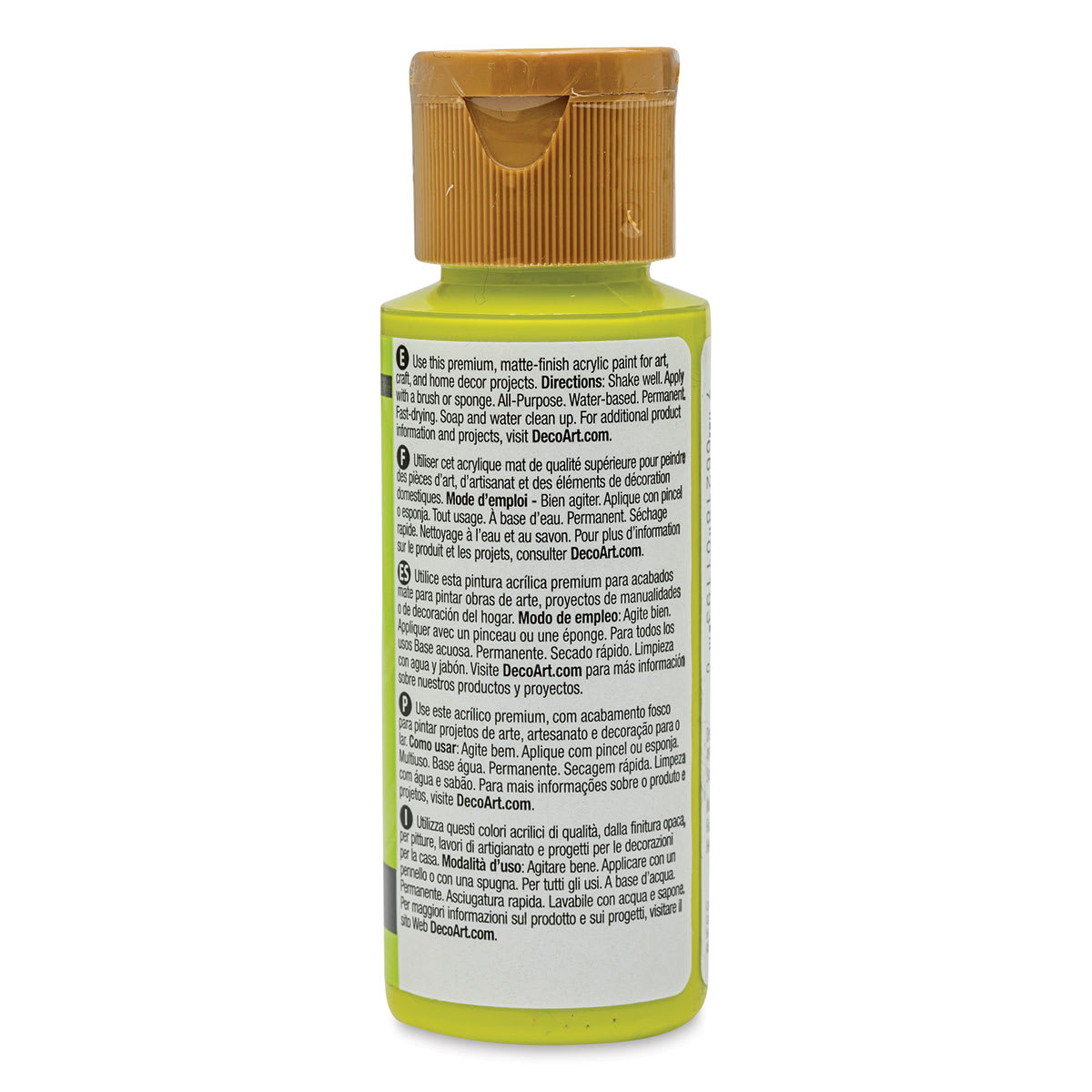 DecoArt Americana Acrylic Paint - Citron Green (Transparent), 2 oz (Back of bottle)