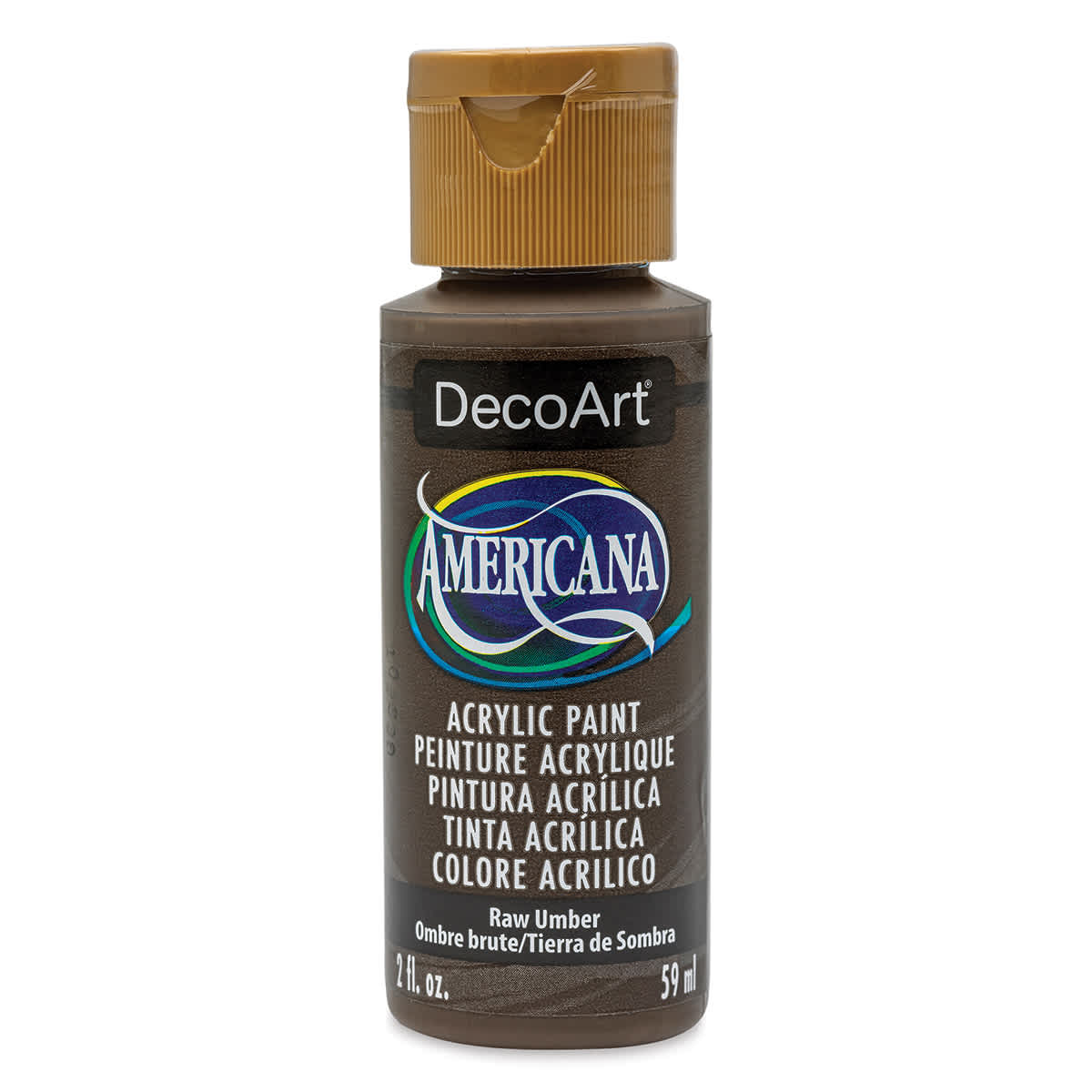 DecoArt Americana Acrylic Paint - Raw Umber, 2 oz (Front of bottle)