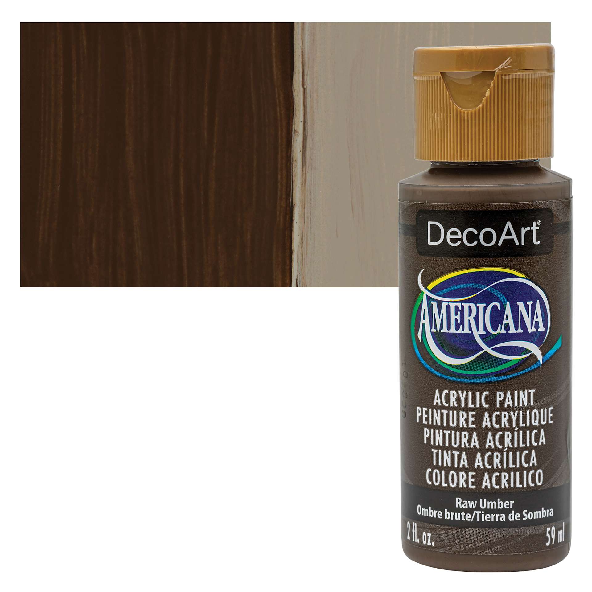 DecoArt Americana Acrylic Paint - Raw Umber, 2 oz bottle and swatch