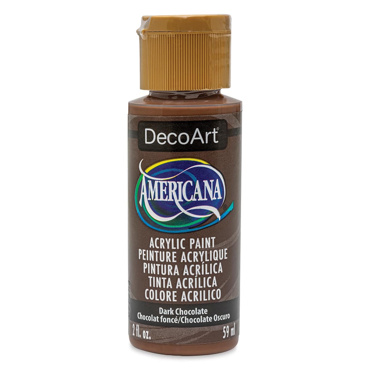 DecoArt Americana Acrylic Paint - Dark Chocolate, 2 oz (Front of bottle)