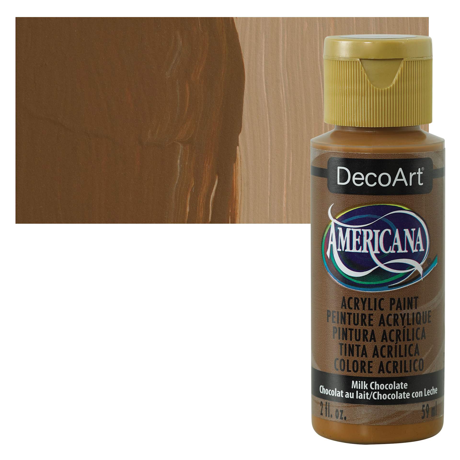 DecoArt Americana Acrylic Paint - Milk Chocolate, 2 oz bottle and swatch