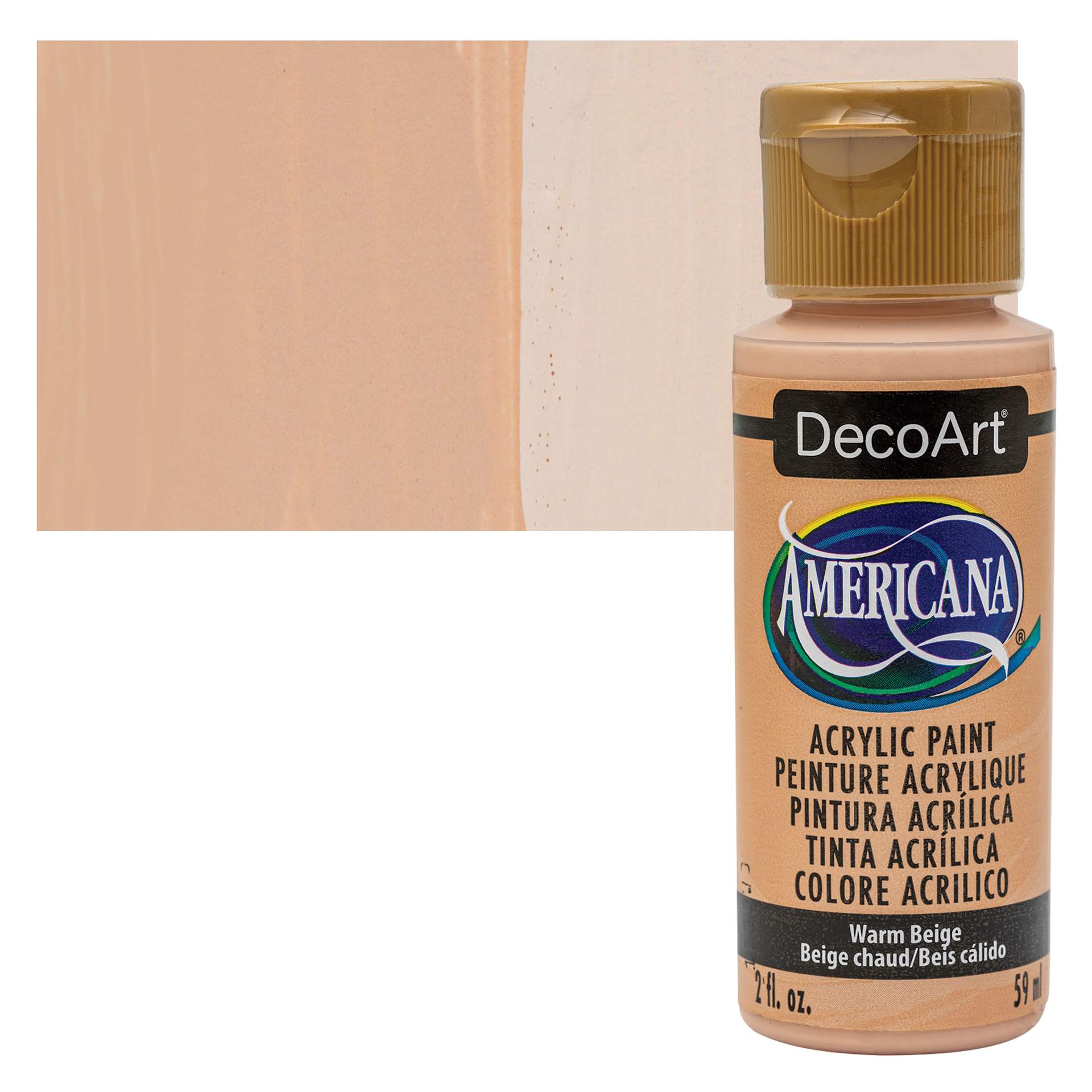 DecoArt Americana Acrylic Paint - Warm Beige, 2 oz bottle and swatch