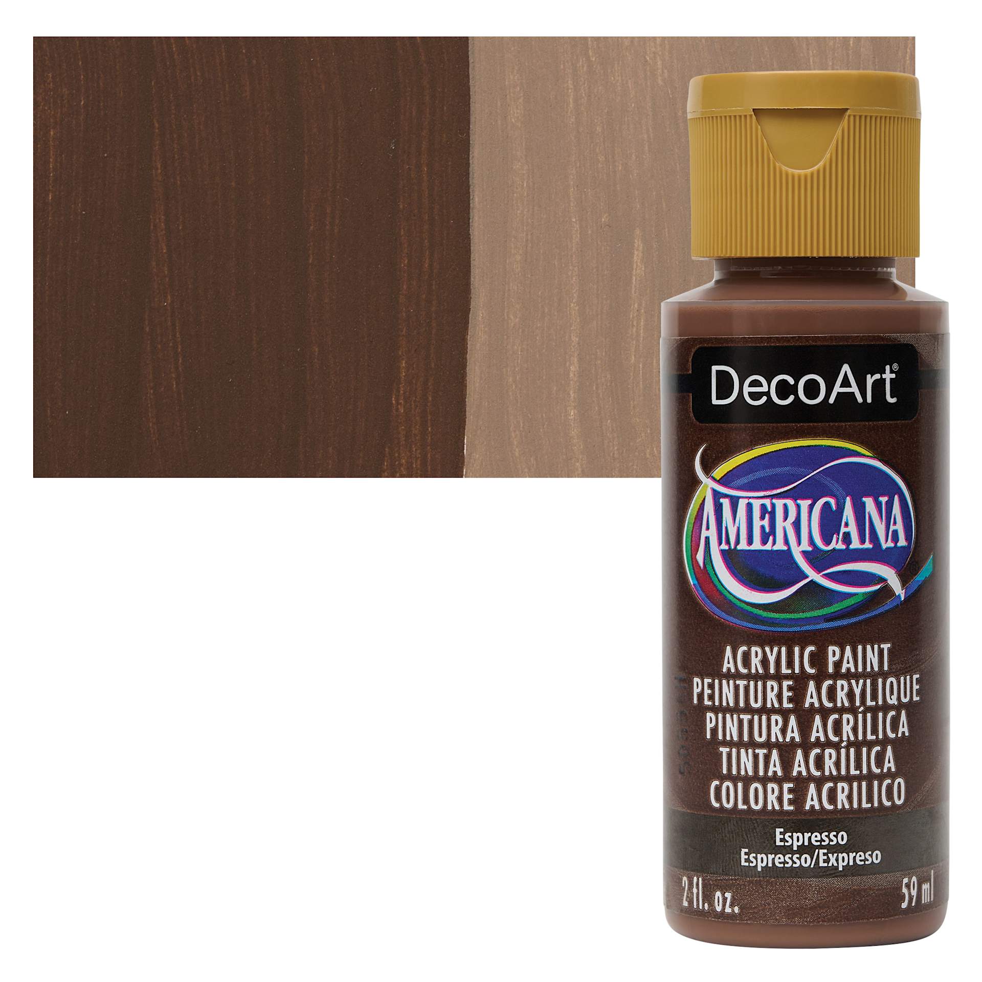 DecoArt Americana Acrylic Paint - Espresso, 2 oz bottle and swatch