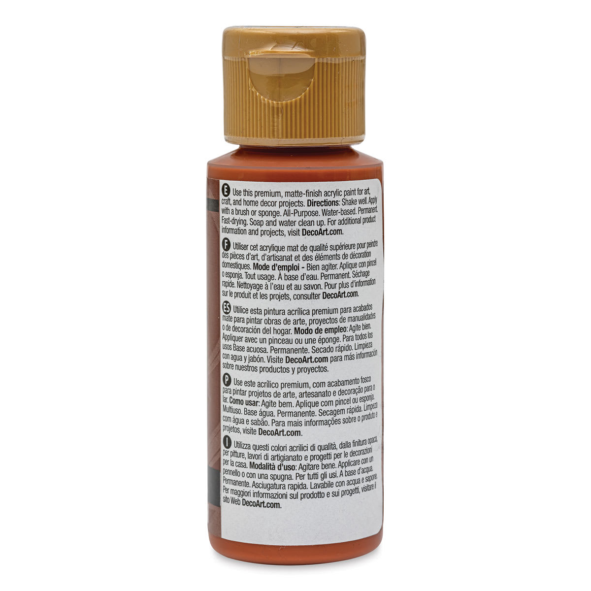 DecoArt Americana Acrylic Paint - Burnt Sienna, 2 oz (Back of bottle)