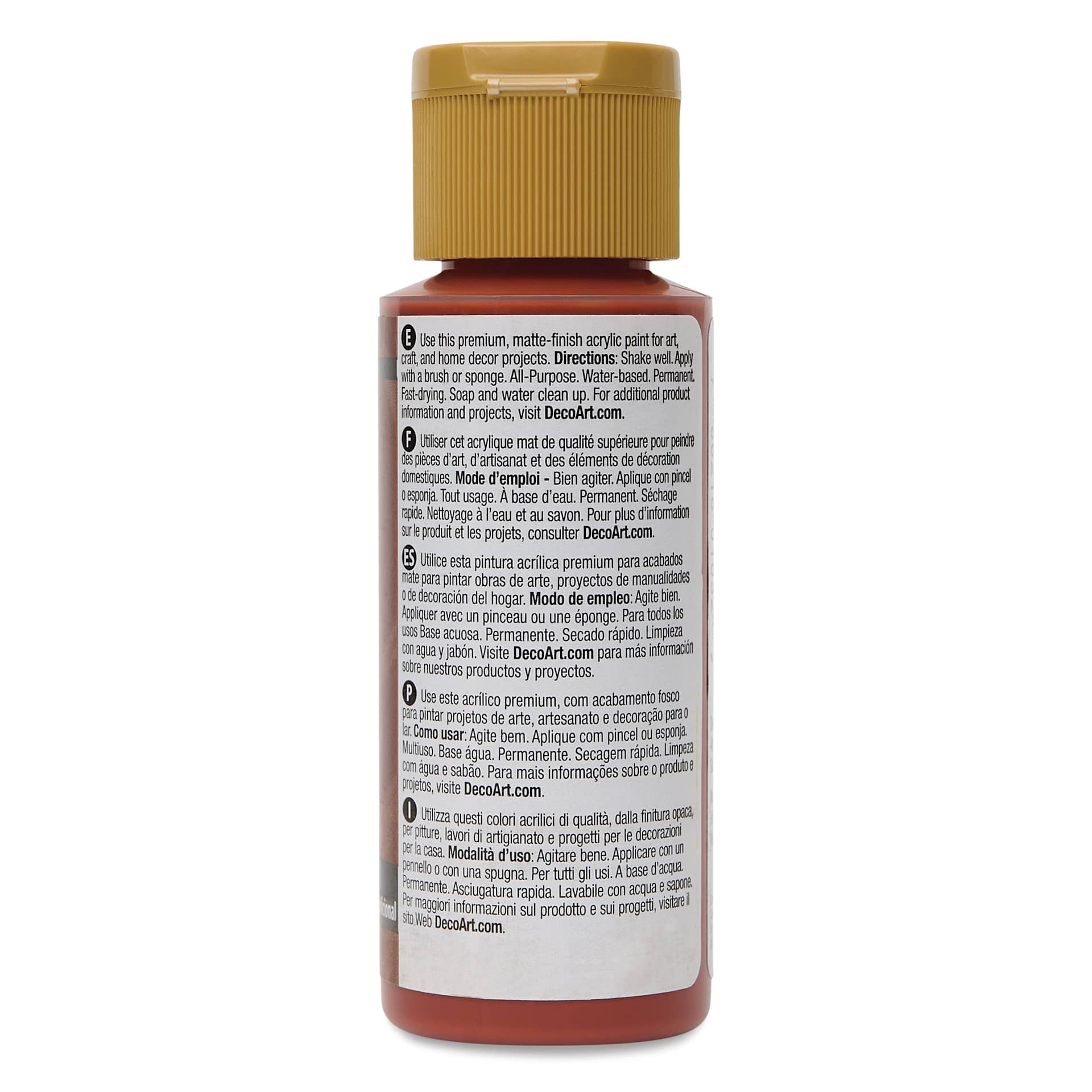 Back of DecoArt Americana Acrylic Paint - Traditional Burnt Sienna, 2 oz bottle
