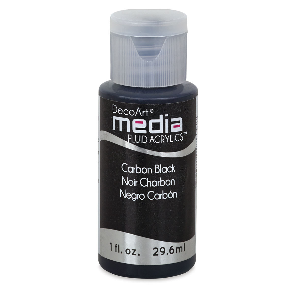 DecoArt Media Fluid Acrylics - Front of 1 oz bottle of Carbon Black
