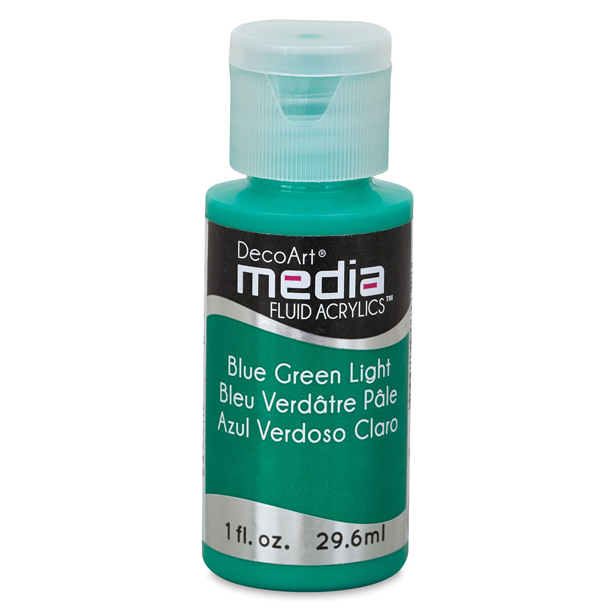 DecoArt Media Fluid Acrylics - Front of 1 oz bottle of Blue Green Light
