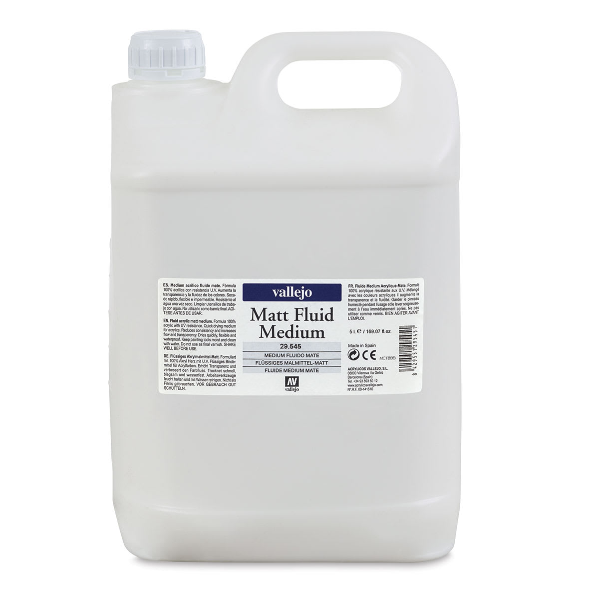 Vallejo Acrylic Fluid Medium - Front of 5 Liter Matte Finish Medium Jug