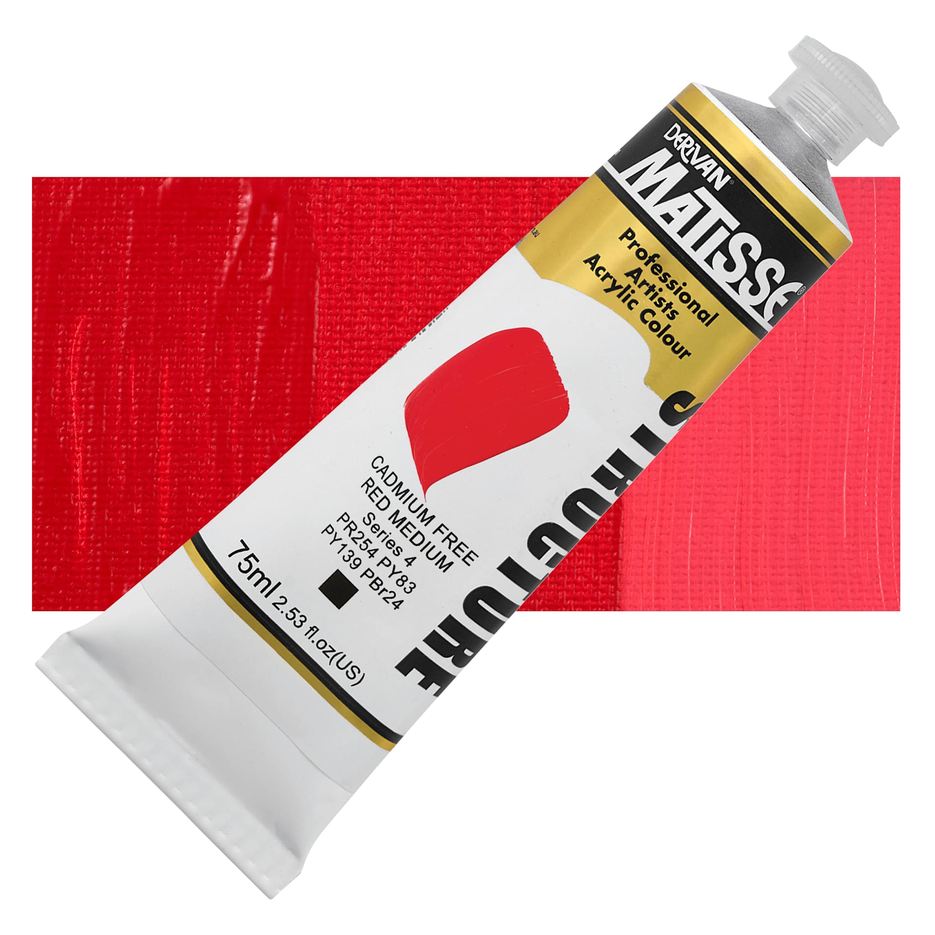 Matisse Structure Paint - Cadmium-Free Red Medium, 75 ml Tube and Swatch