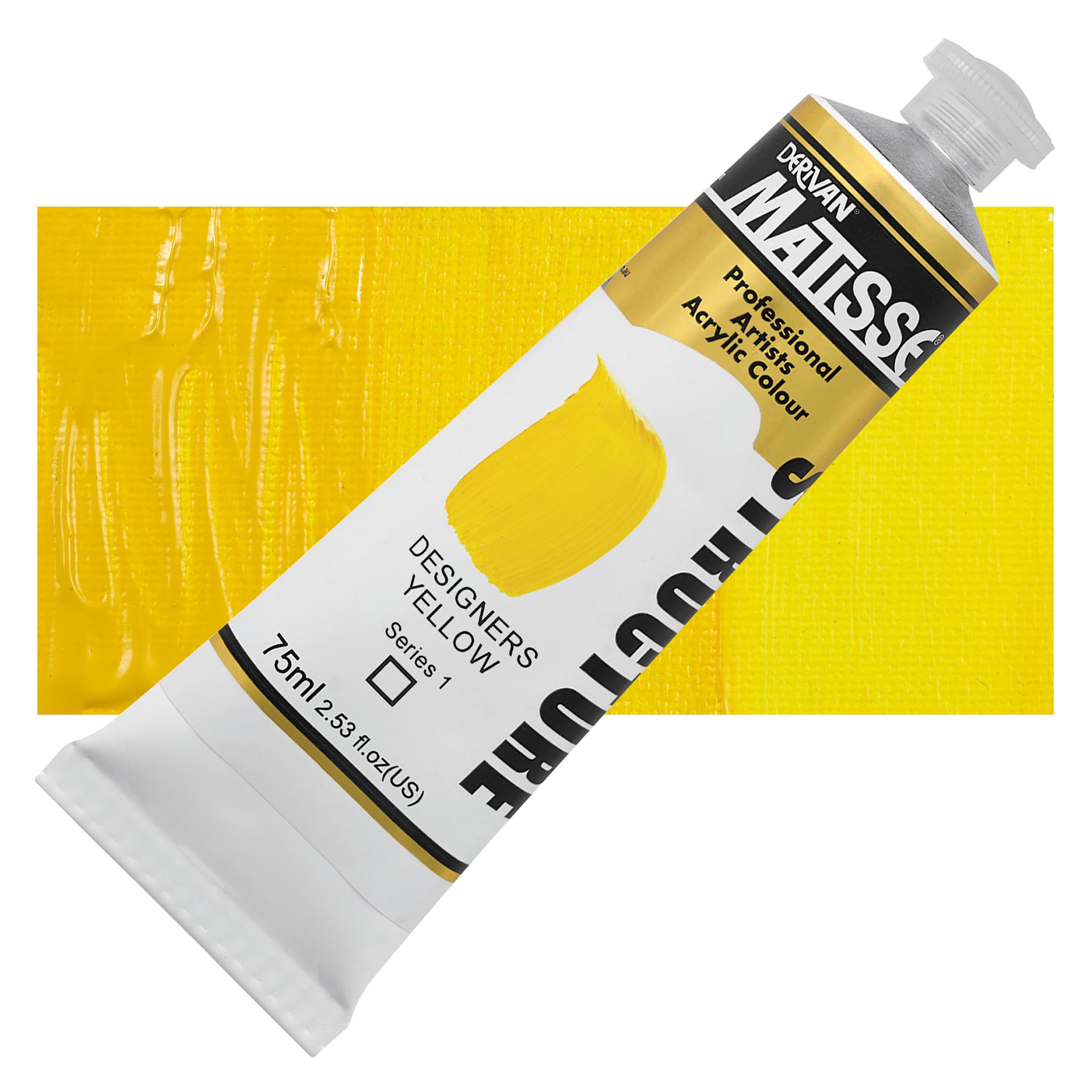 Matisse Structure Paint - Designers Yellow, 75 ml Tube and Swatch