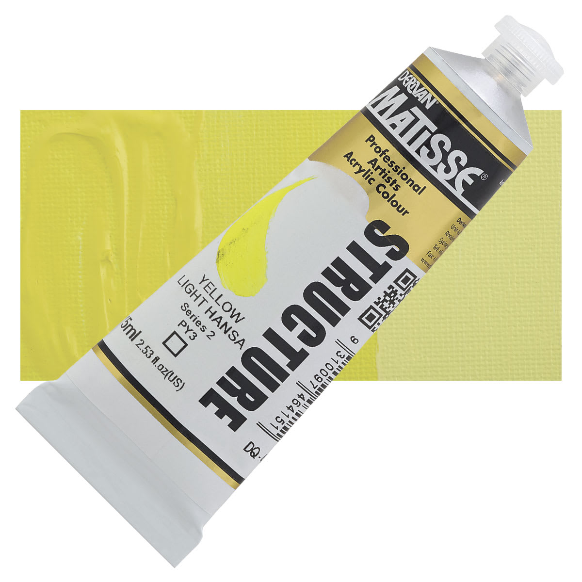 Matisse Structure Paint - Yellow Light Hansa, 75 ml tube and swatch