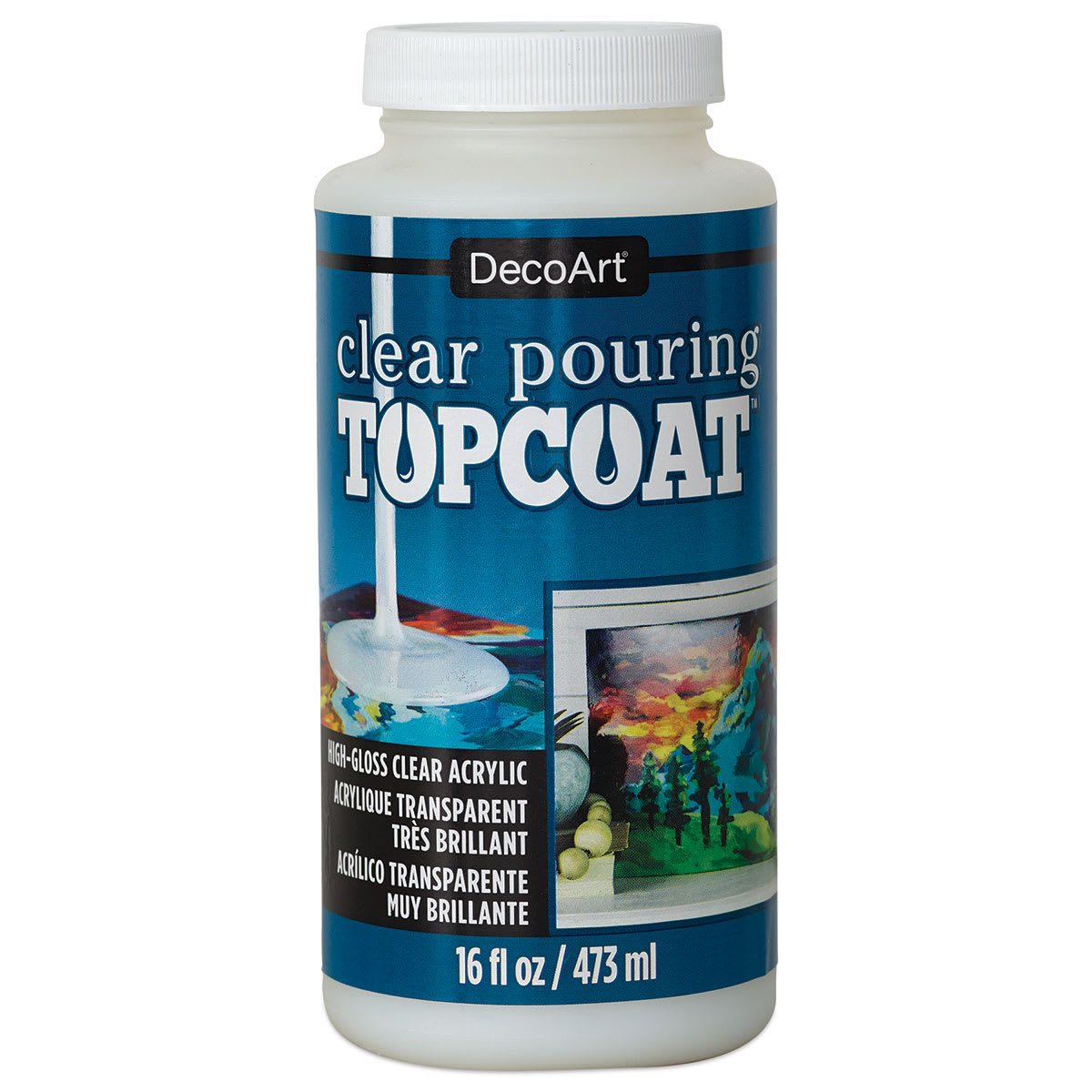 DecoArt Clear Pouring Topcoat - Front of 16oz bottle shown