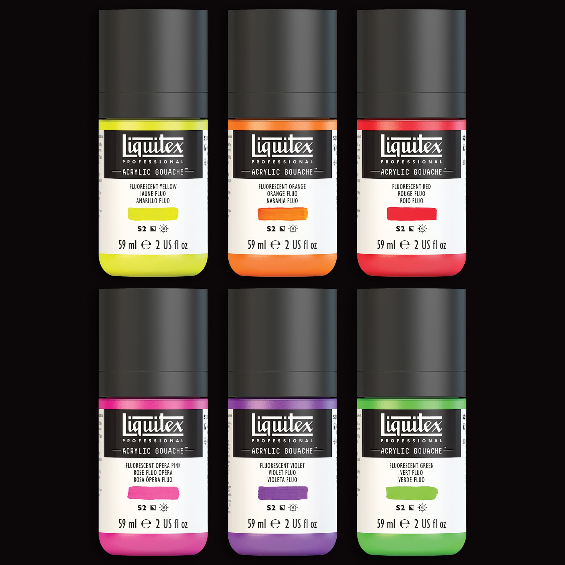 Liquitex Acrylic Gouache - Set of 6, Fluorescents, 59 ml, set contents
