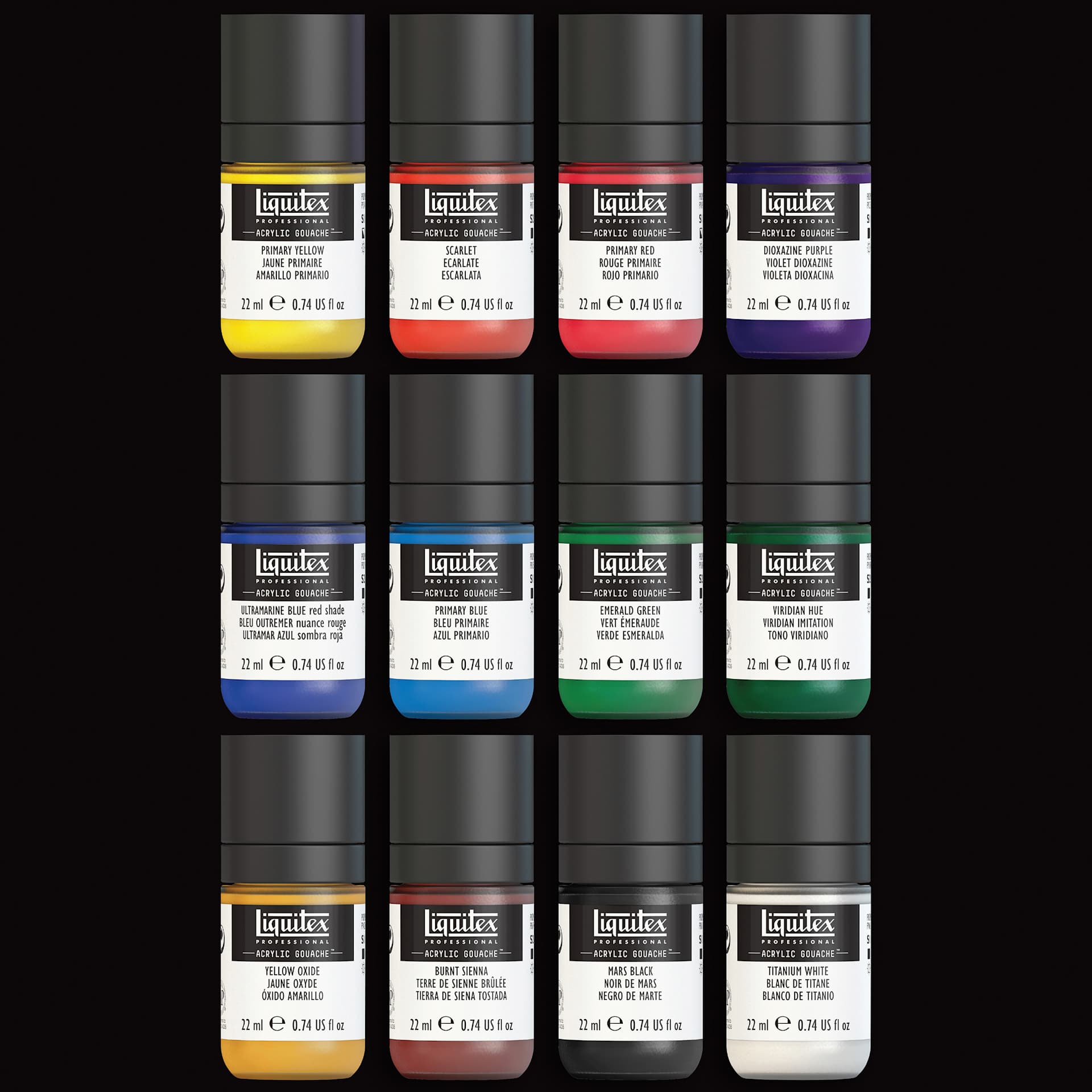 Liquitex Acrylic Gouache - Set of 12, Essentials, 22 ml, set contents
