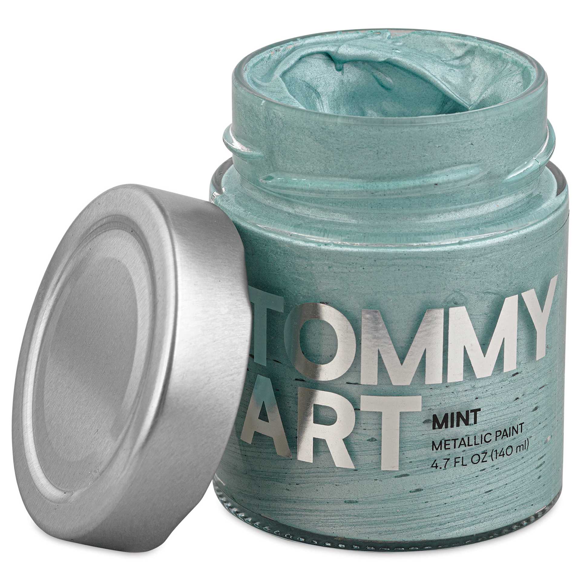 Tommy Art Mineral Paint - Mint (Metallic), 140 ml with lid removed