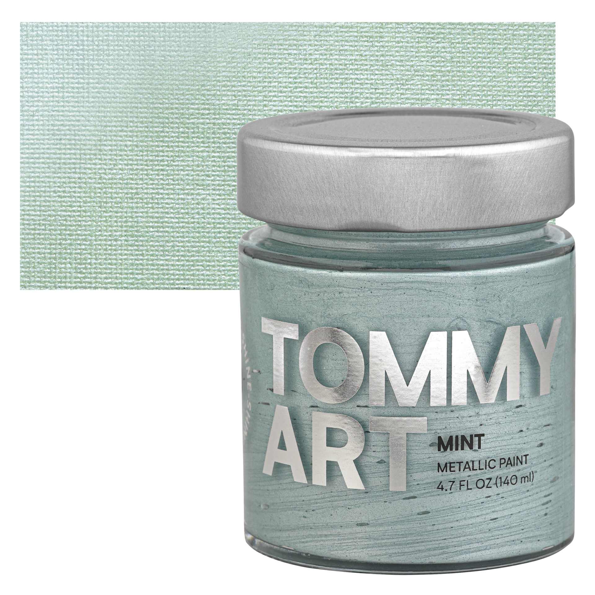 Tommy Art Mineral Paint - Mint (Metallic), 140 ml jar and swatch