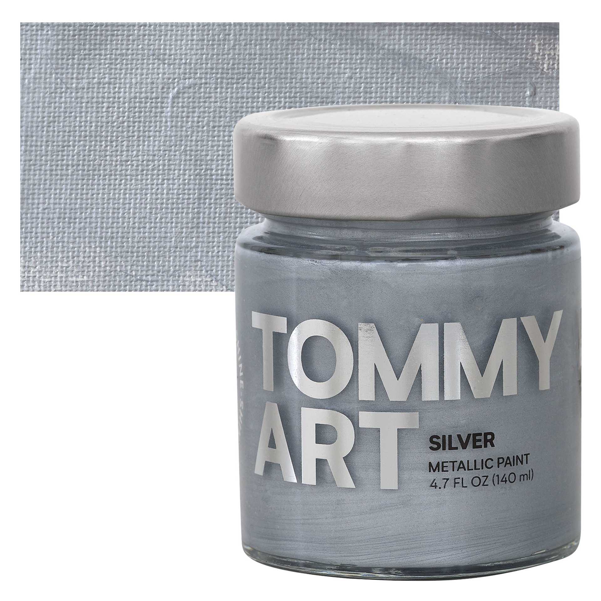 Tommy Art Mineral Paint - Silver (Metallic), 140 ml jar and swatch