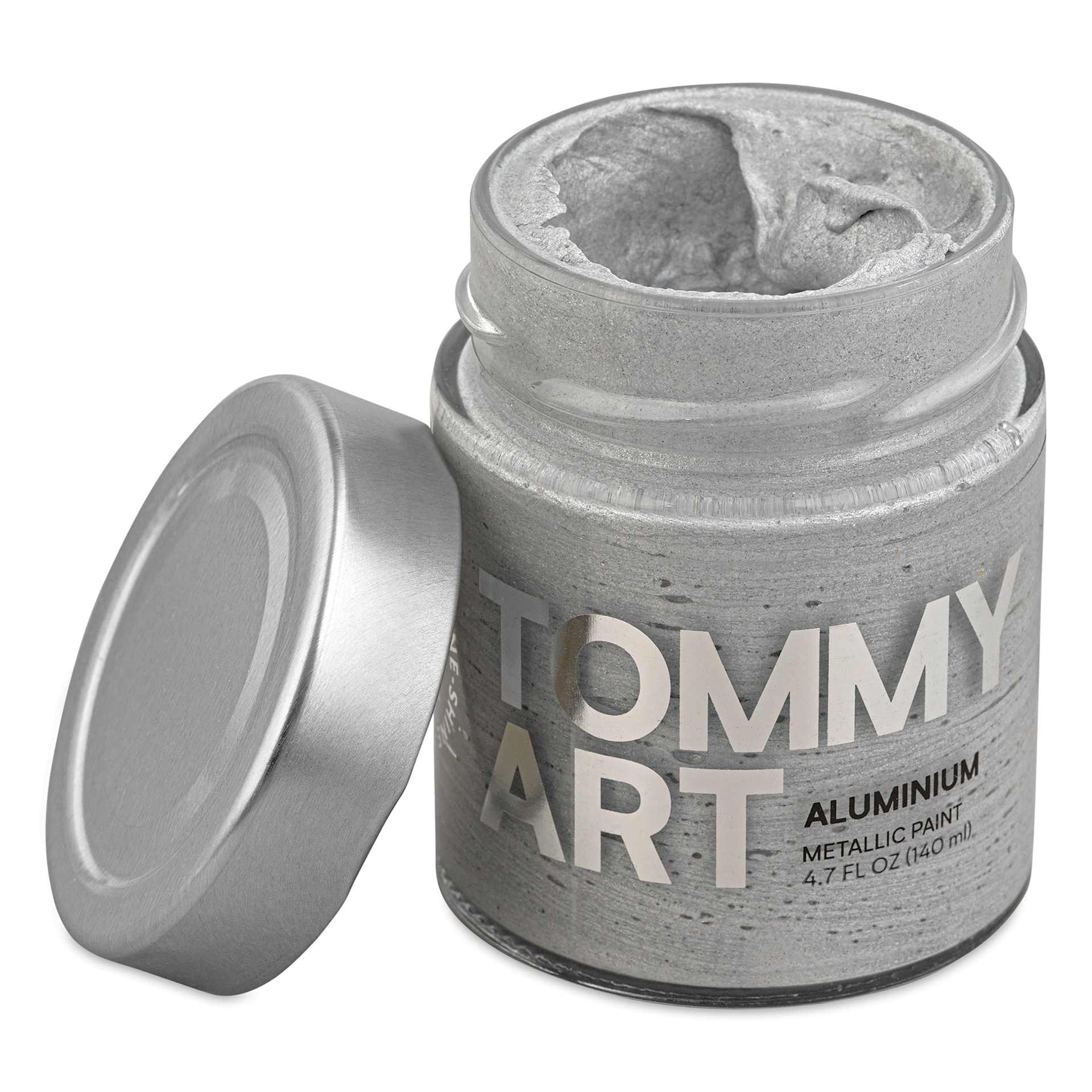 Tommy Art Mineral Paint - Aluminum (Metallic), 140 ml with lid removed