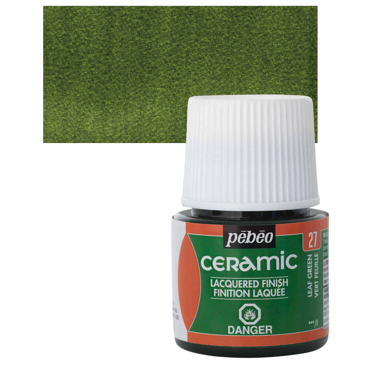 Pebeo Ceramic Paint - Leaf Green, 45 ml bottle and swatch