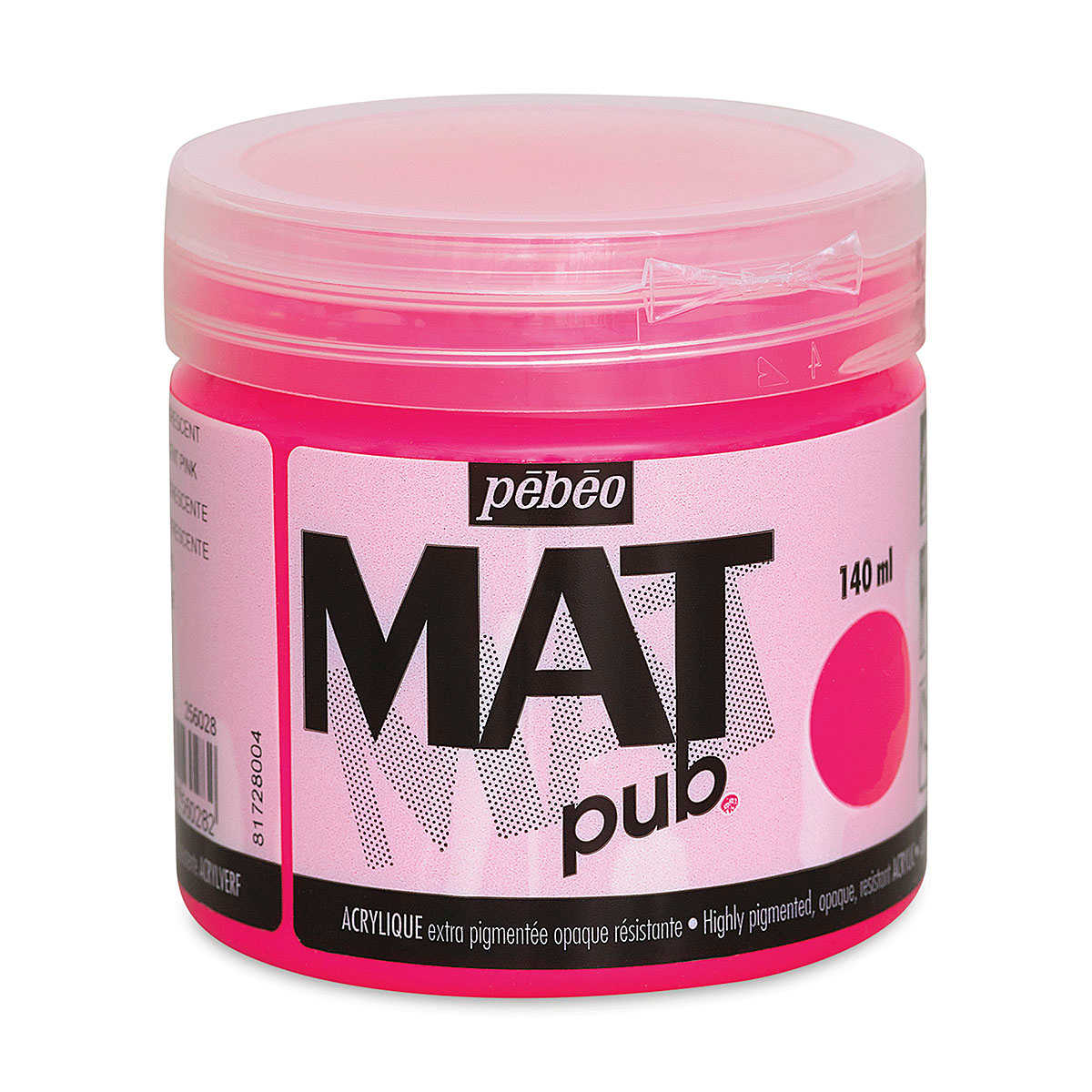 Pebeo Mat Pub Acrylic Paint - Fluorescent Pink, 140 ml