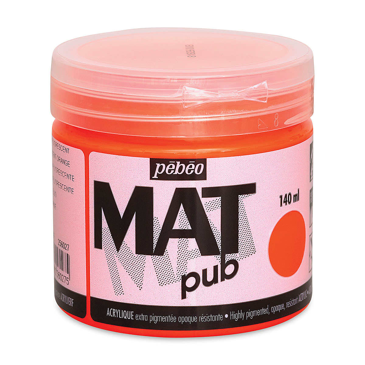Pebeo Mat Pub Acrylic Paint - Fluorescent Orange, 140 ml