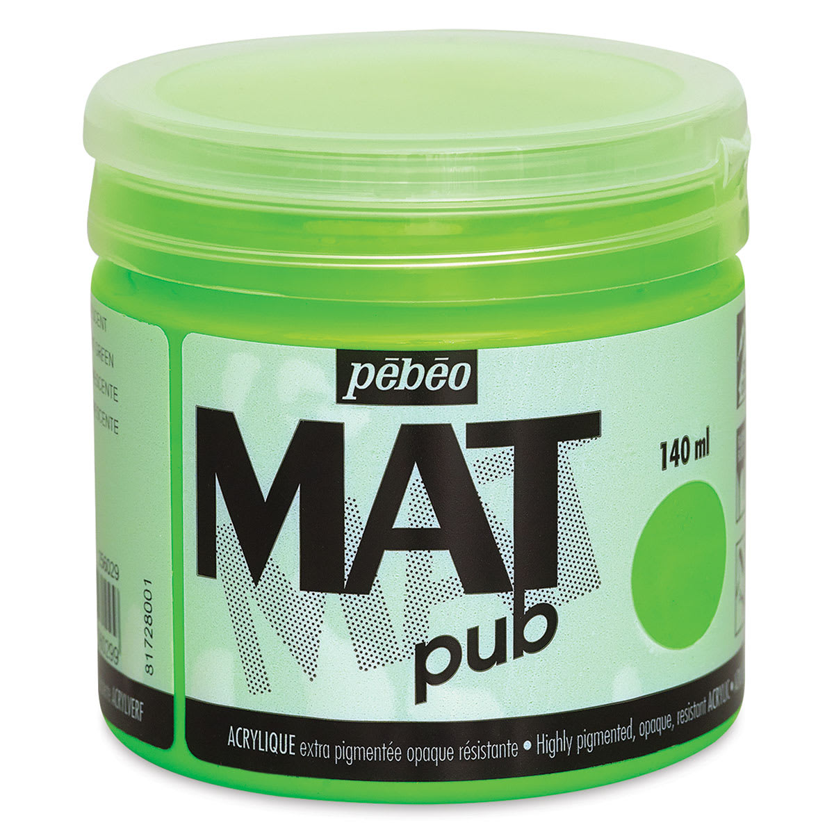 Pebeo Mat Pub Paint - Front of jar of Fluorescent Green