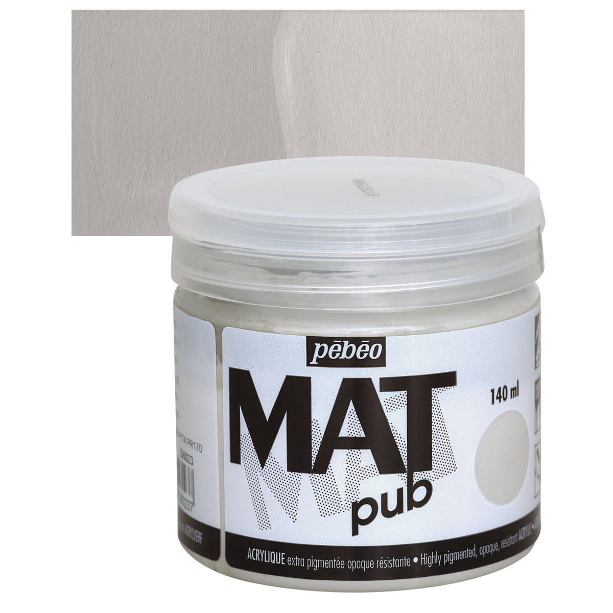 Pebeo Mat Pub Acrylic Paint - Warm Gray, 140 ml jar and swatch