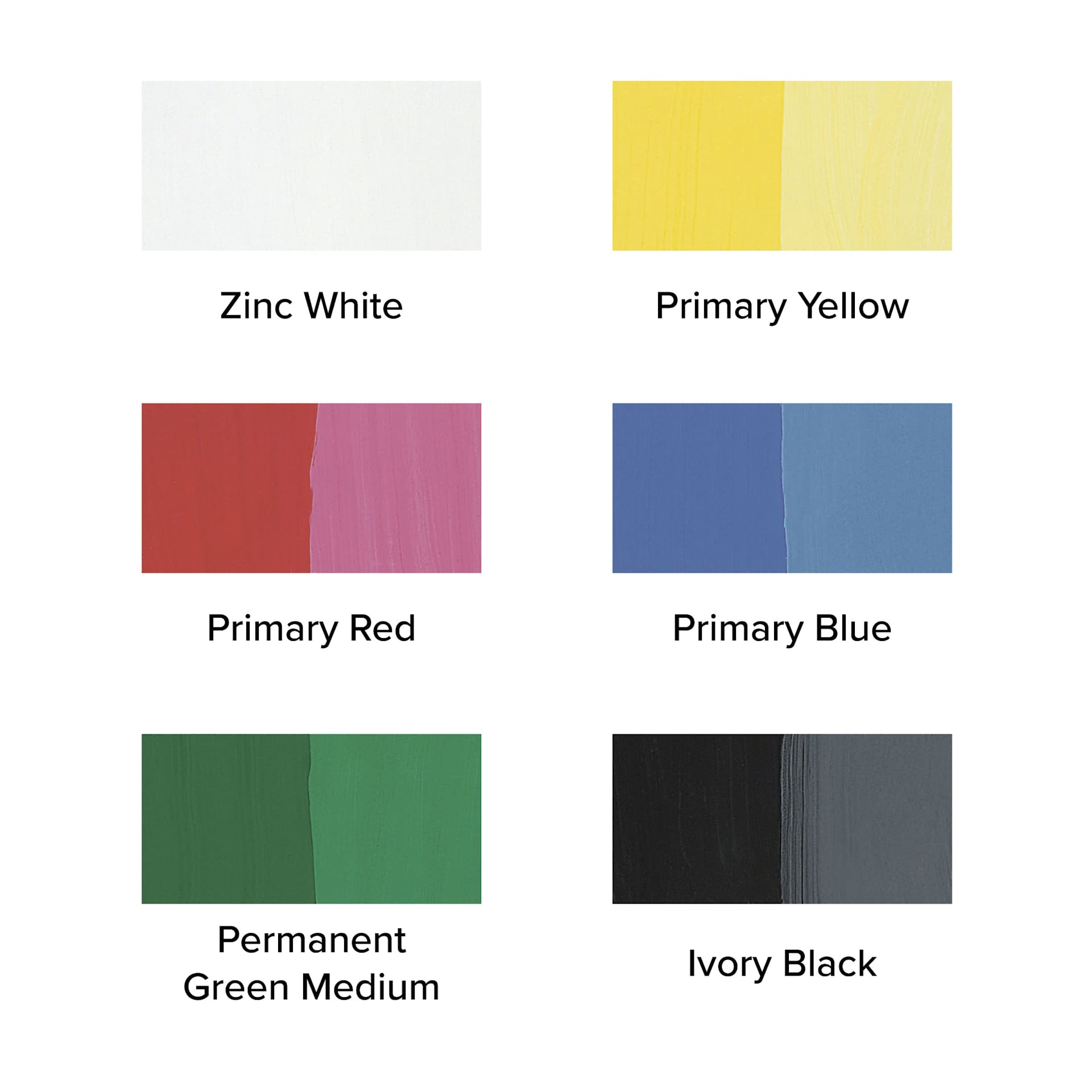 Winsor & Newton Designers Gouache - Set of 6, Primary Set, 14 ml Tubes, swatches