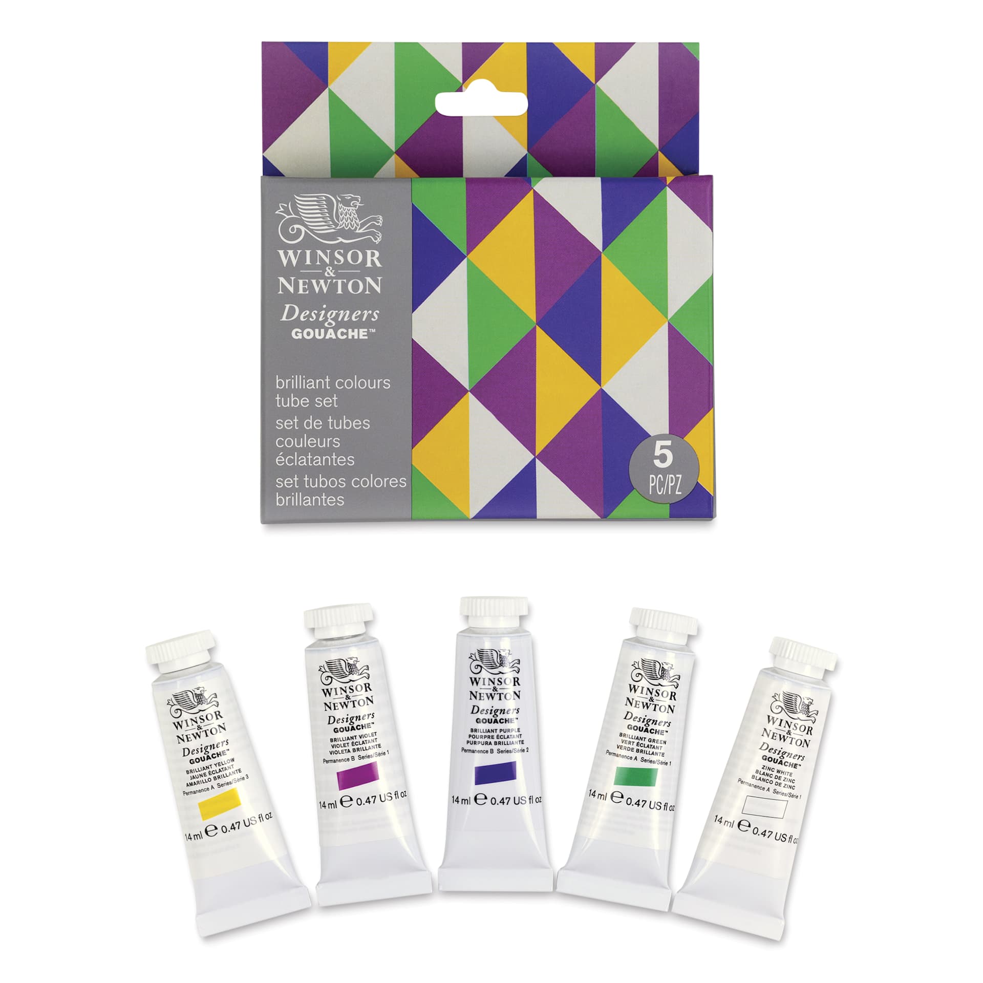 Winsor & Newton Designers Gouache - Brilliant Colors, Set of 5, 14 ml Tubes