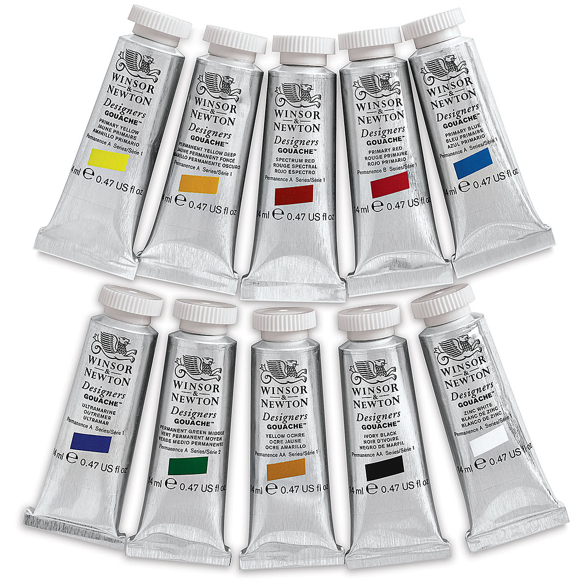 Winsor & Newton Designers Gouache - Set of 10, Introductory Set, 14 ml Tubes