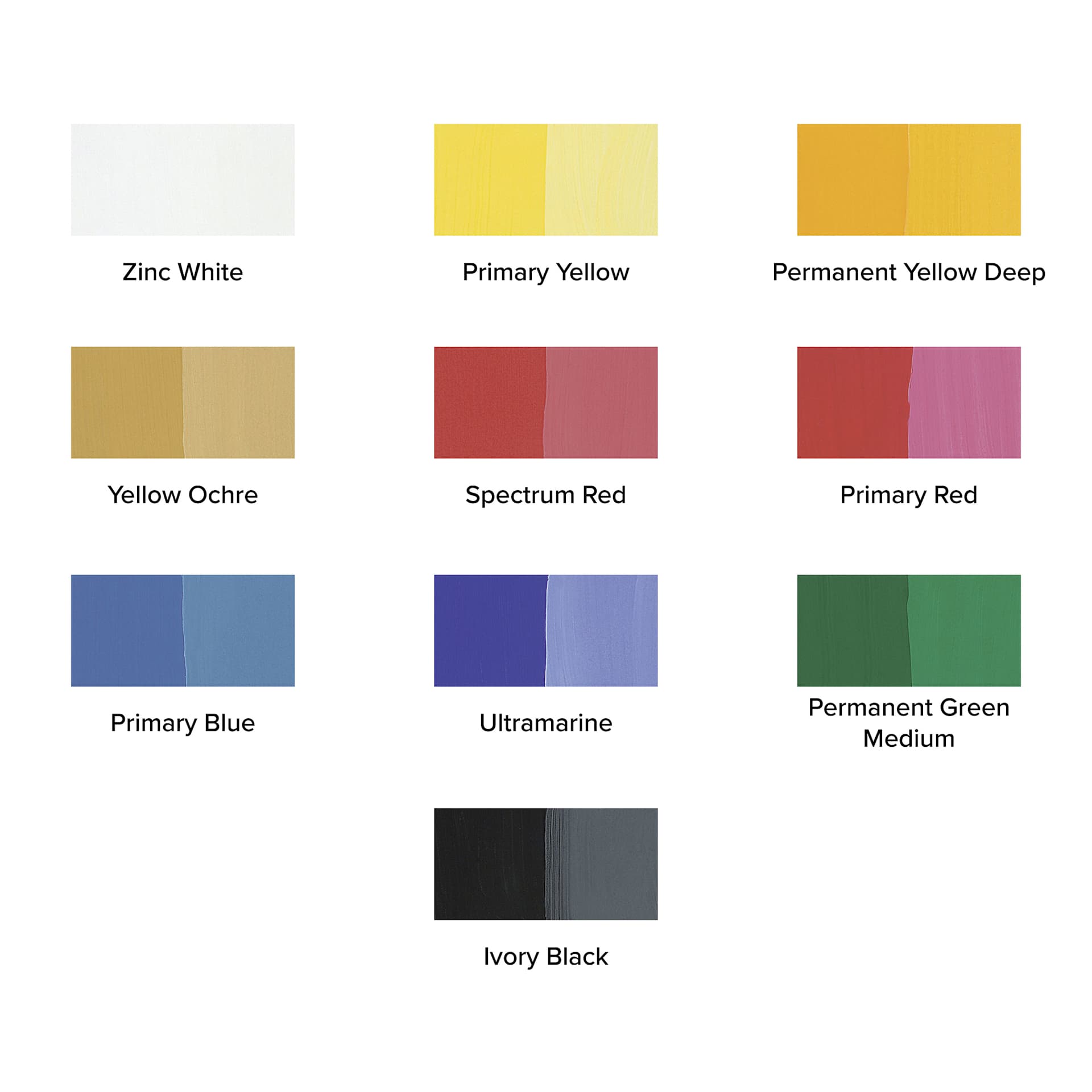 Winsor & Newton Designers Gouache - Set of 10, Introductory Set, 14 ml Tubes, swatches