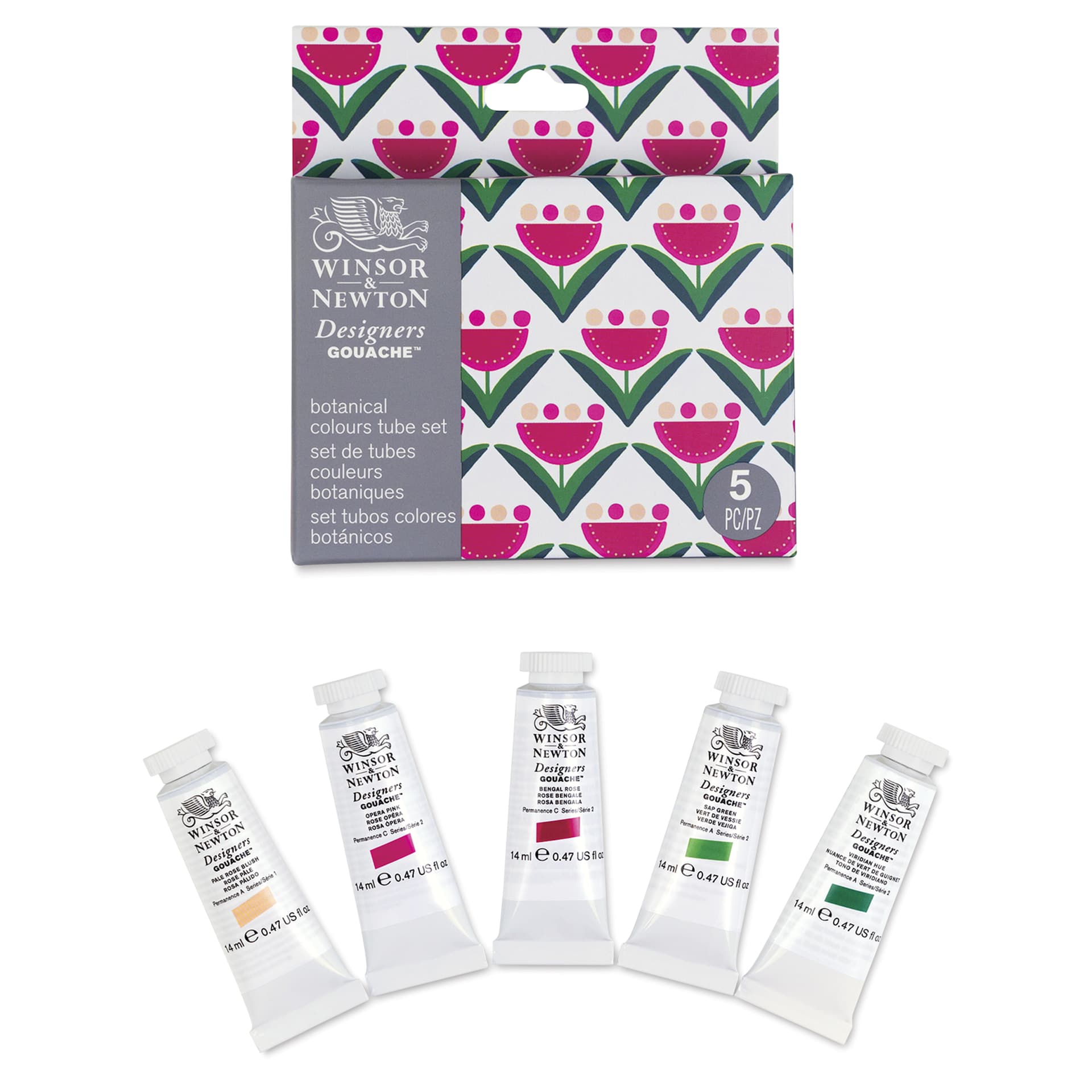 Winsor & Newton Designers Gouache - Botanical Colors, Set of 5, 14 ml Tubes