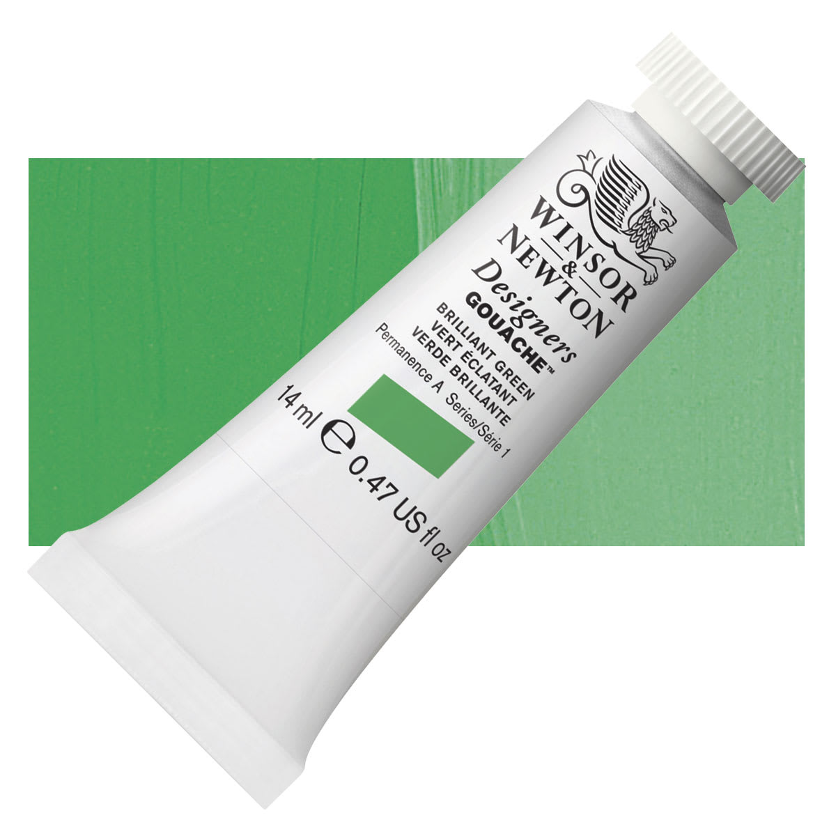 Winsor & Newton Designers Gouache - Brilliant Green, 14 ml tube and swatch